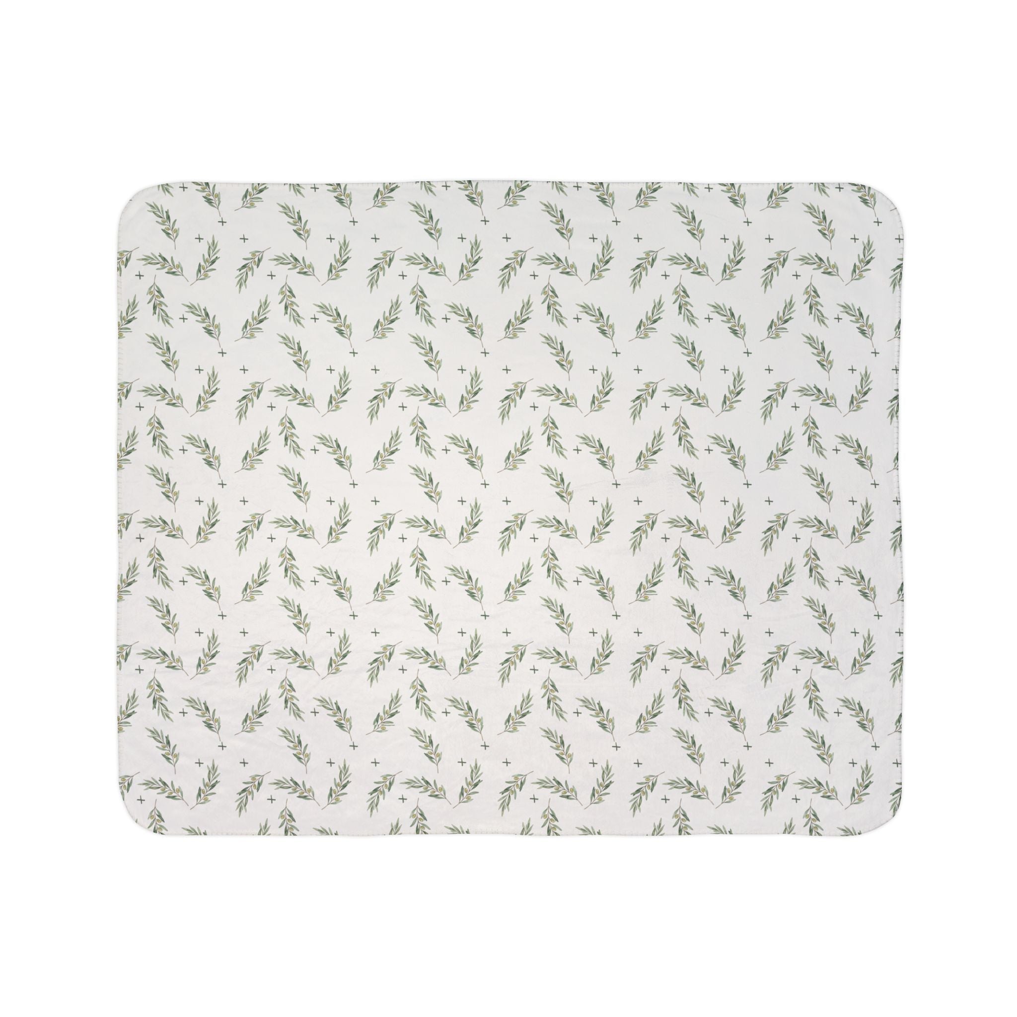 Olive Branch Sherpa Fleece Blanket — Cozy Botanical Throw