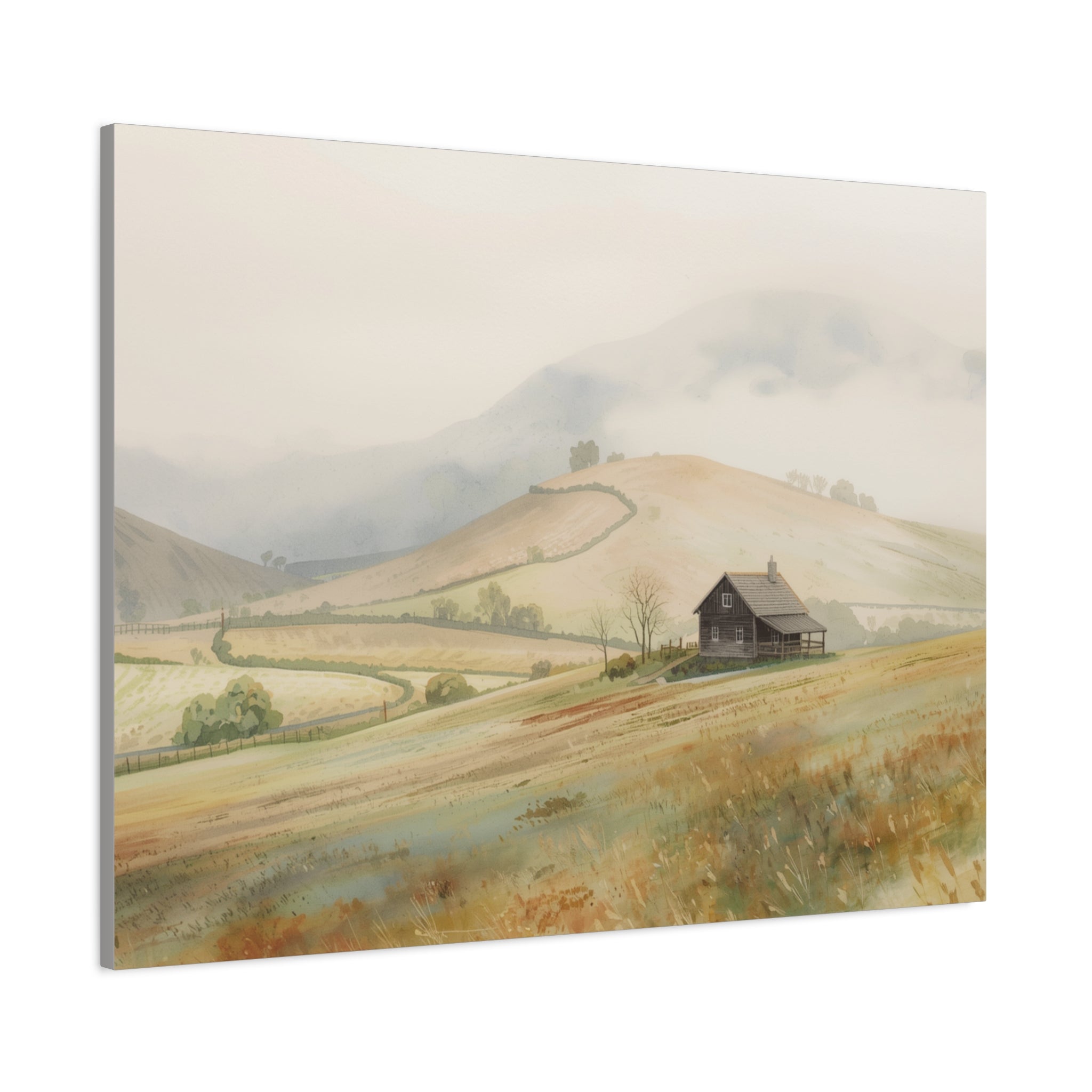 Rustic Morning Farm Landscape Canvas Print — Matte Stretched Wall Art
