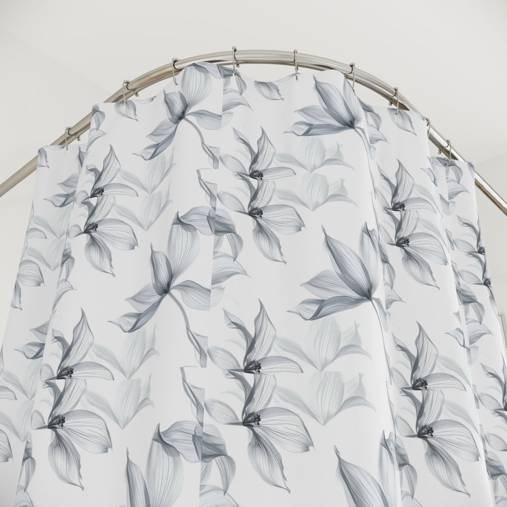 Botanical Shadow Shower Curtain — Monochrome Leaf Pattern for Modern Bathroom