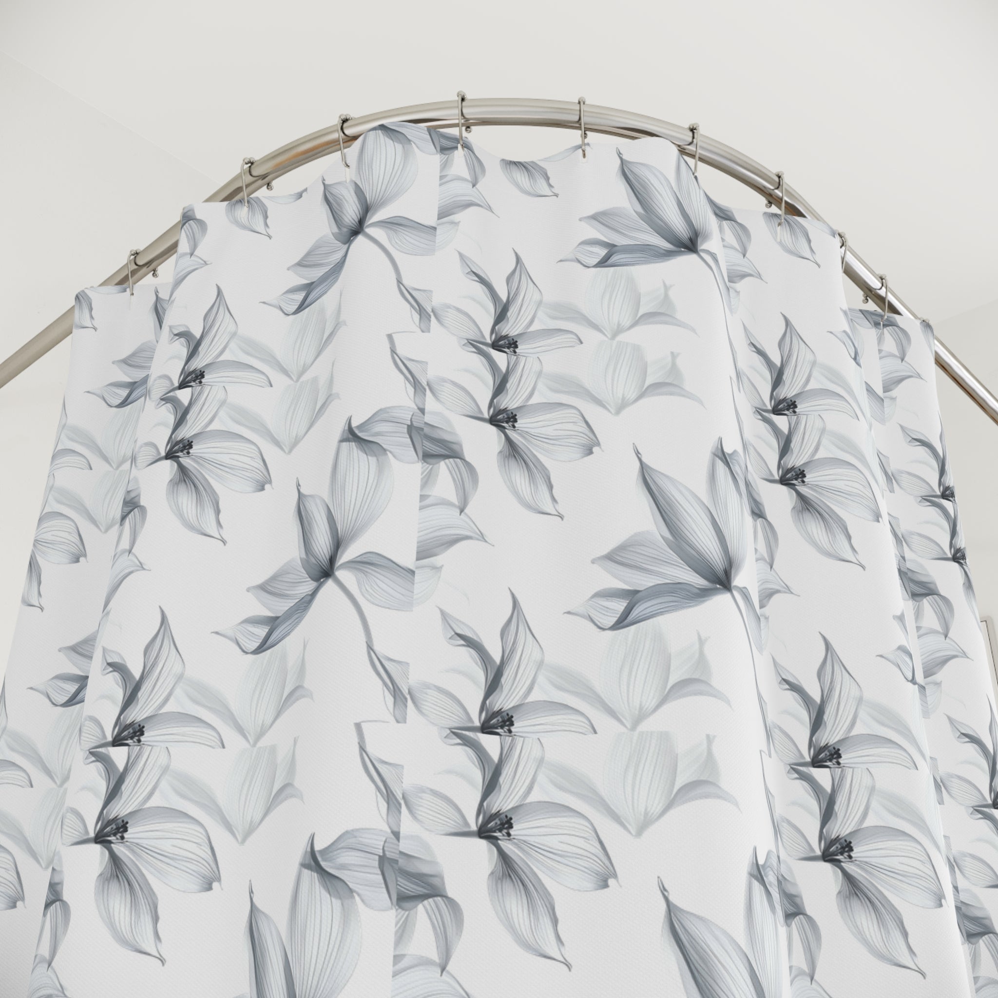 Botanical Shadow Shower Curtain — Monochrome Leaf Pattern for Modern Bathroom