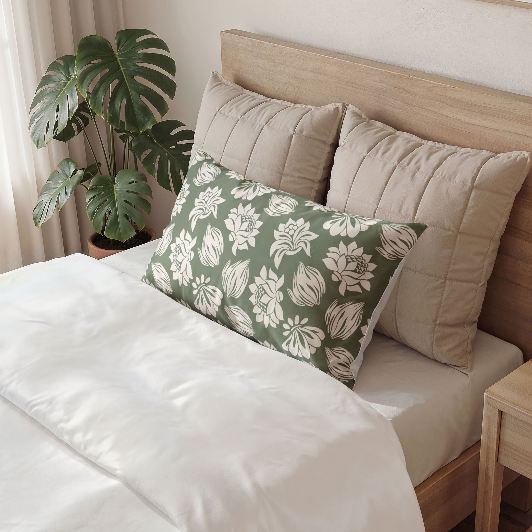 Sage Green Patterned Decorative Pillow Sham
