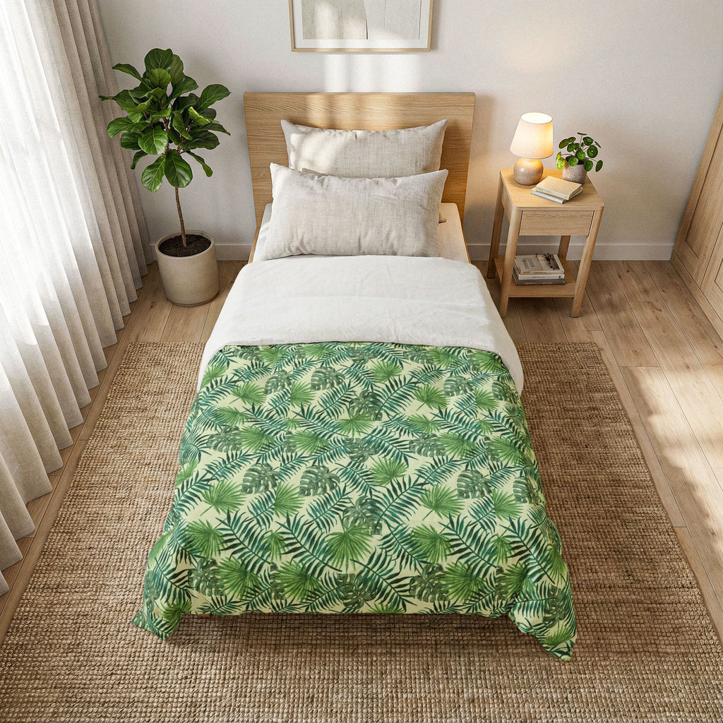Palm Leaf Botanical Cotton Comforter — Tropical Leaf Print Bedding