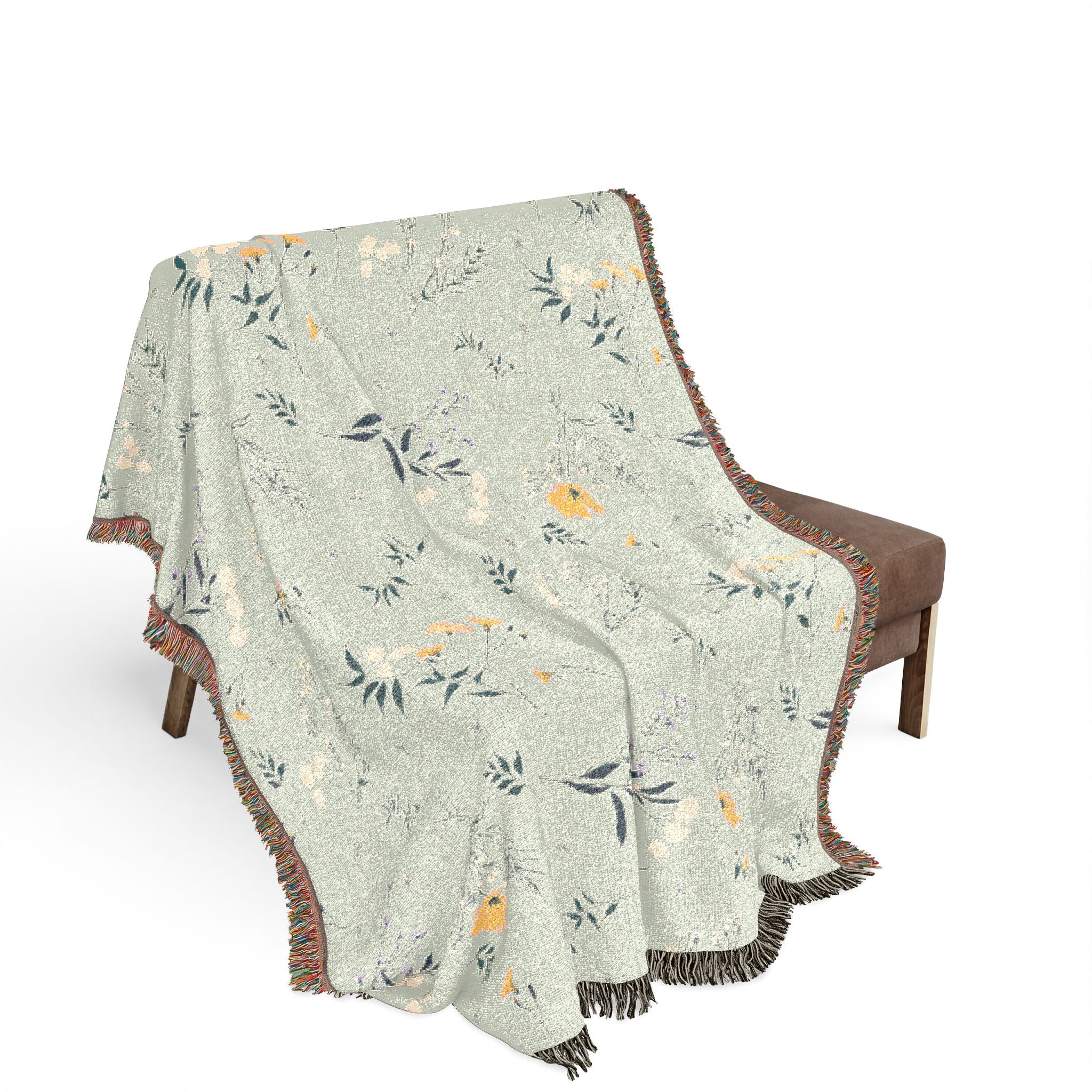 Floral Woven Blanket — Reversible Vintage Botanical Throw for Living Room & Bedroom