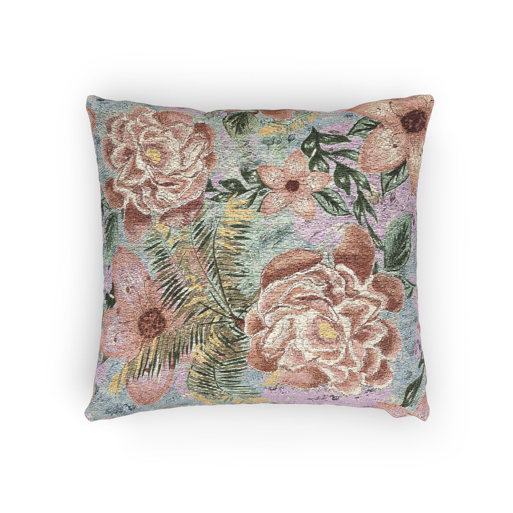 Cottage Floral Woven Pillow — Cozy Cottagecore Decorative Throw Pillow