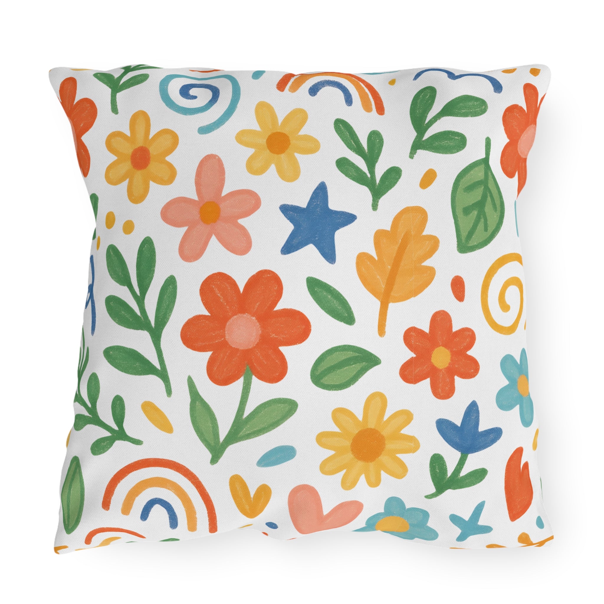 Floral & Gingham Outdoor Pillow — Bright Cottage Garden Decor