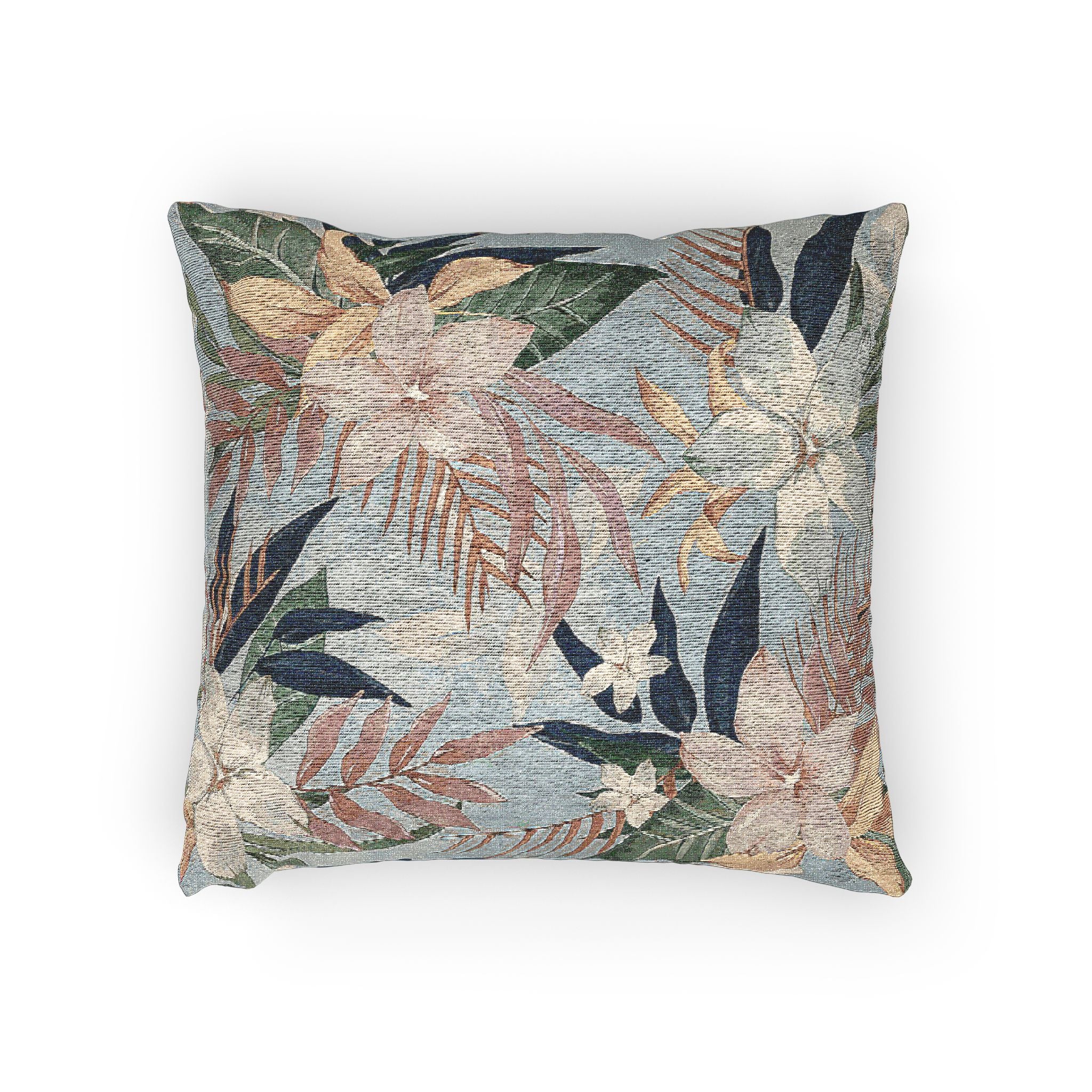 Tropical Floral Woven Pillow — Vintage Botanical Throw Cushion