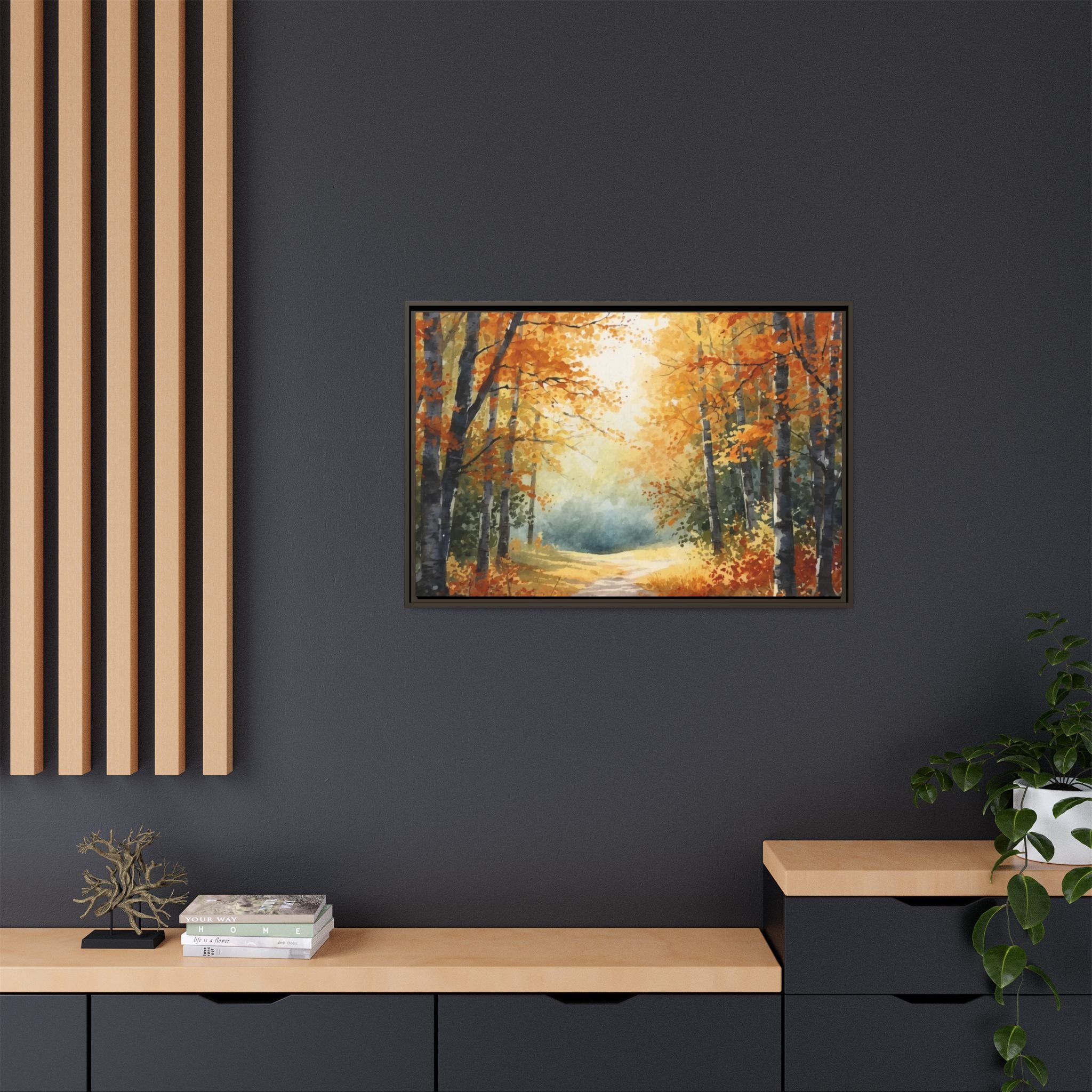 Autumn Forest Framed Canvas Wall Art — Matte Multi-Color
