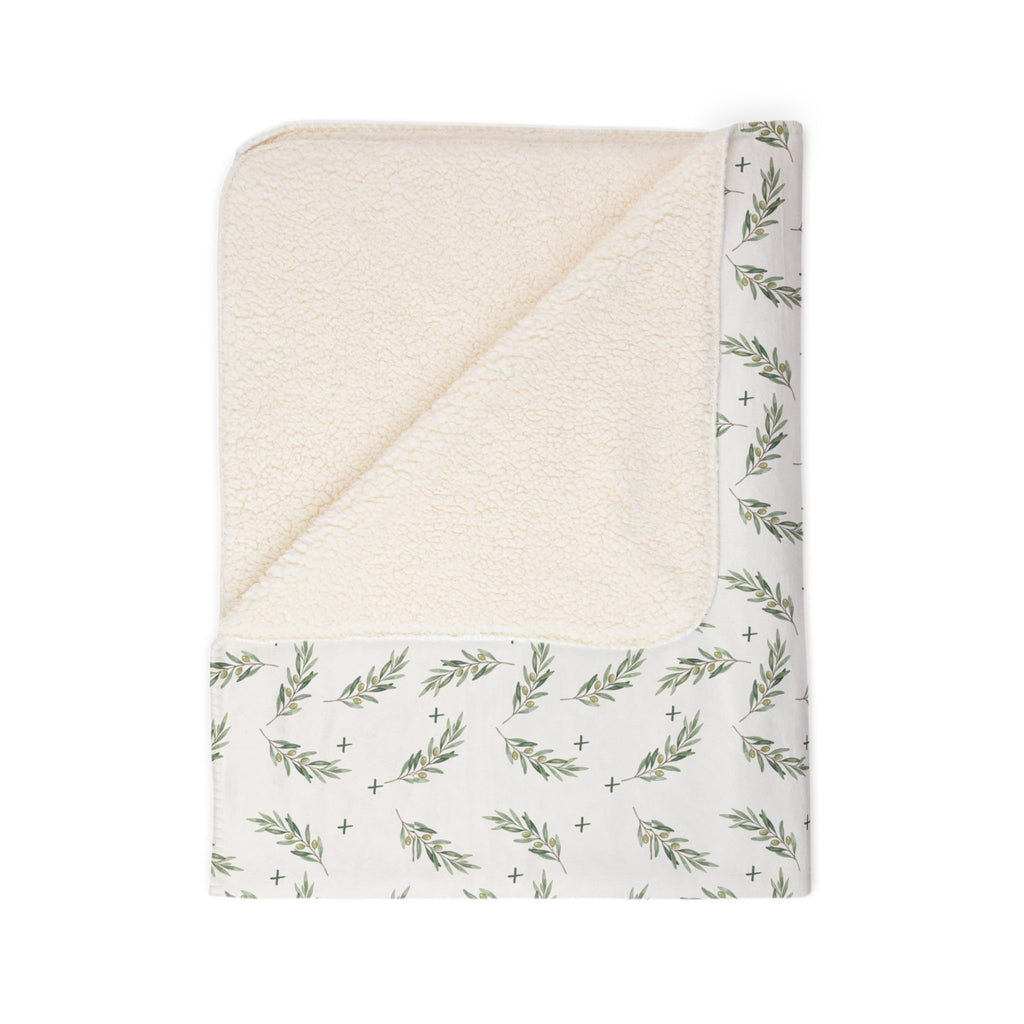 Olive Branch Sherpa Fleece Blanket — Cozy Botanical Throw