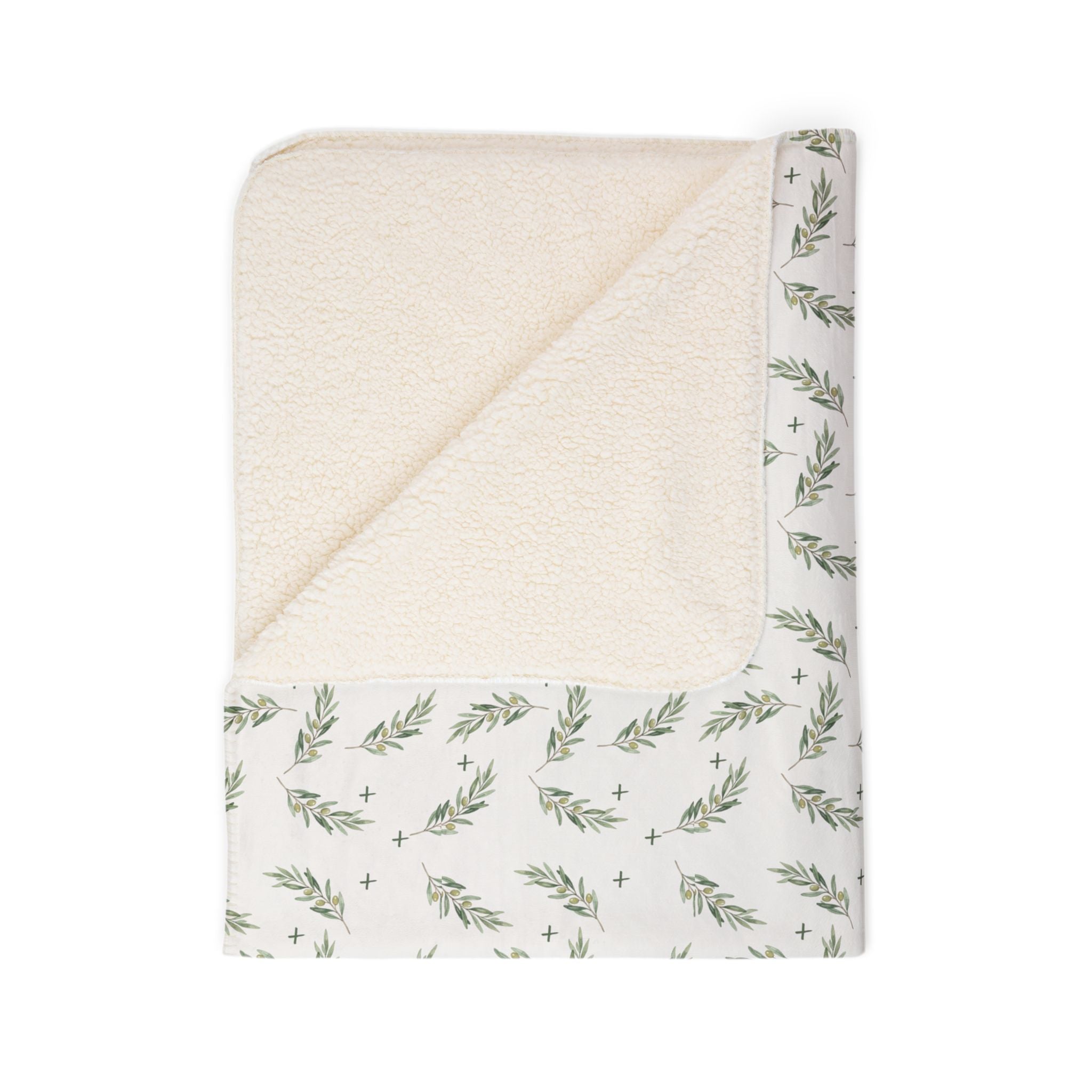 Olive Branch Sherpa Fleece Blanket — Cozy Botanical Throw