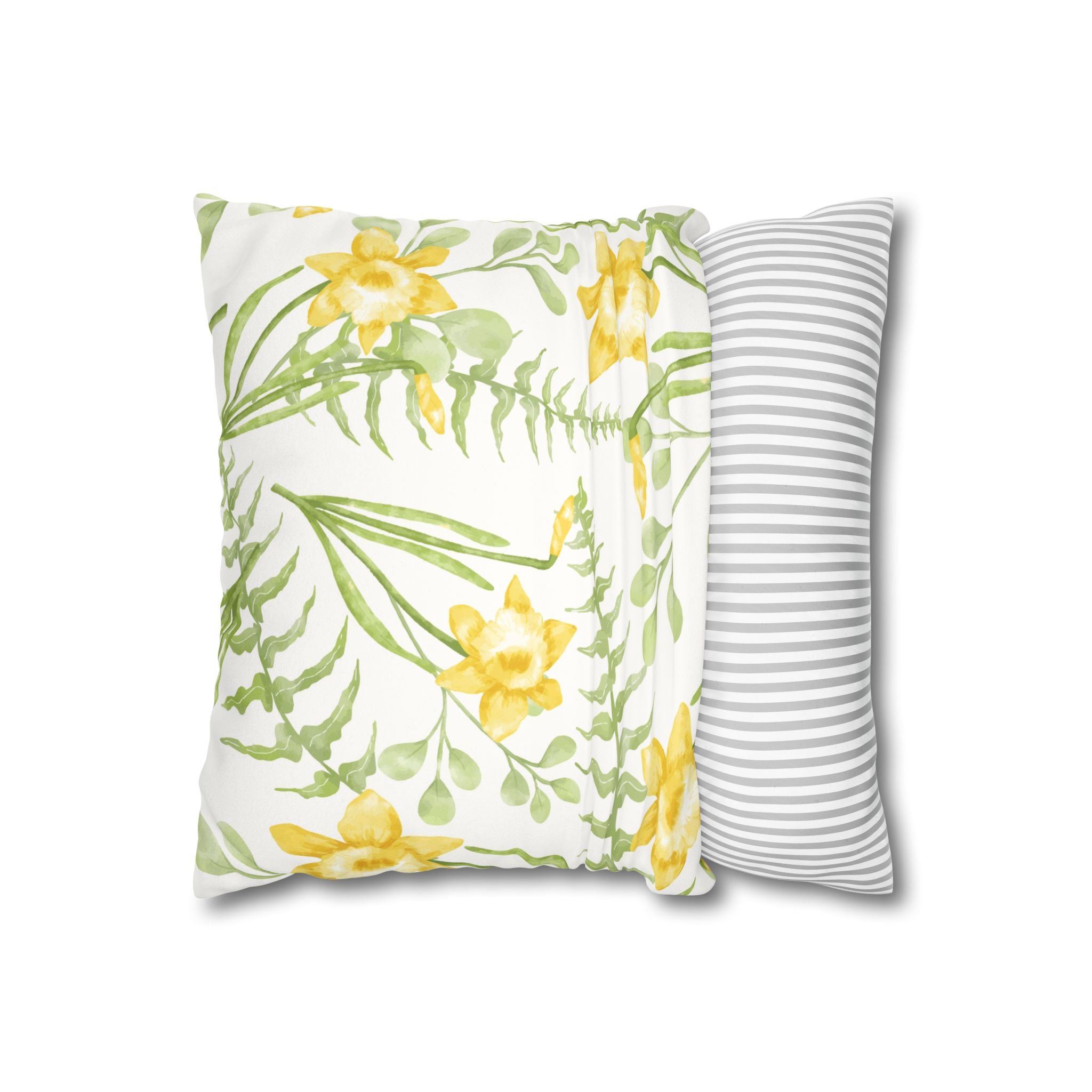 Daffodil Floral Faux Suede Square Pillowcase