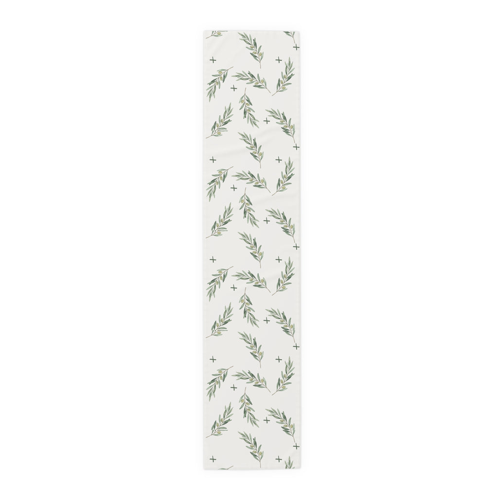 Olive Branch Cotton-Poly Table Runner — Rustic Mediterranean Dining Decor