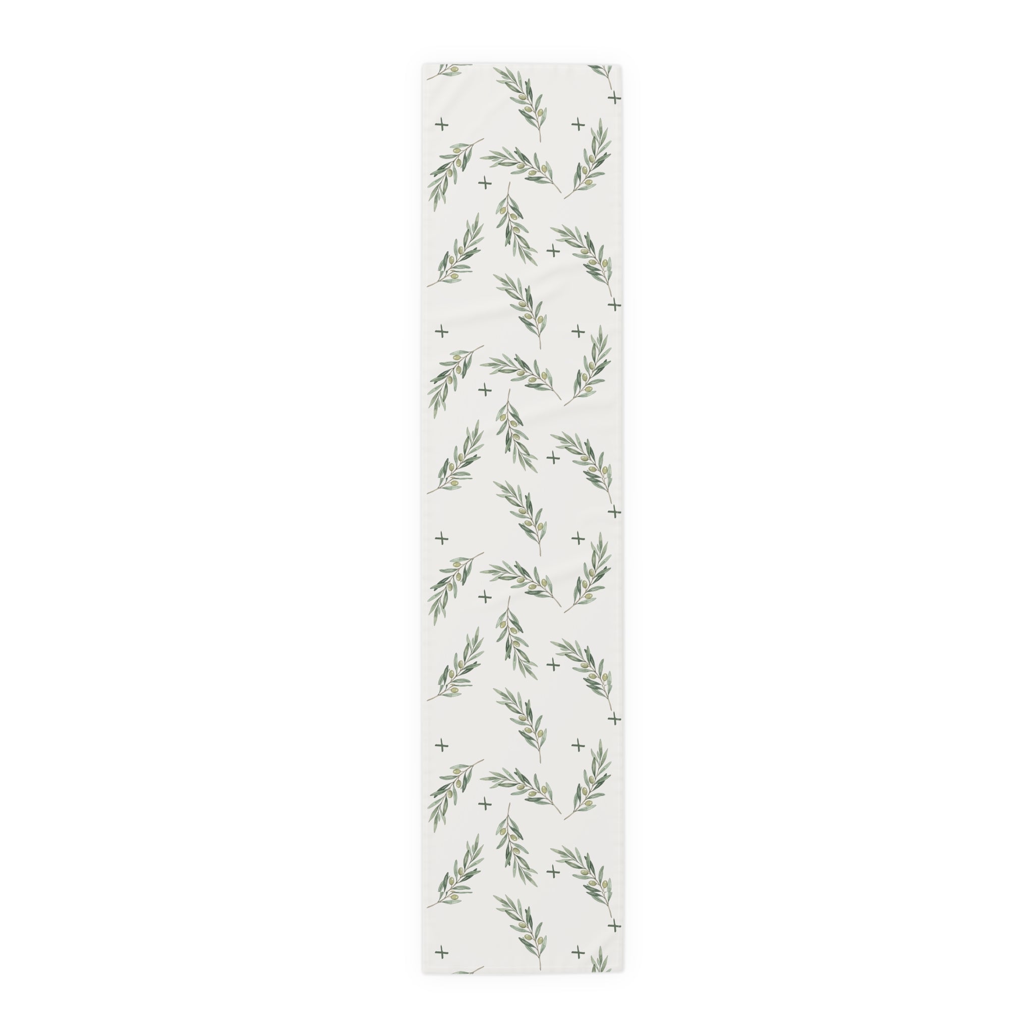 Olive Branch Cotton-Poly Table Runner — Rustic Mediterranean Dining Decor