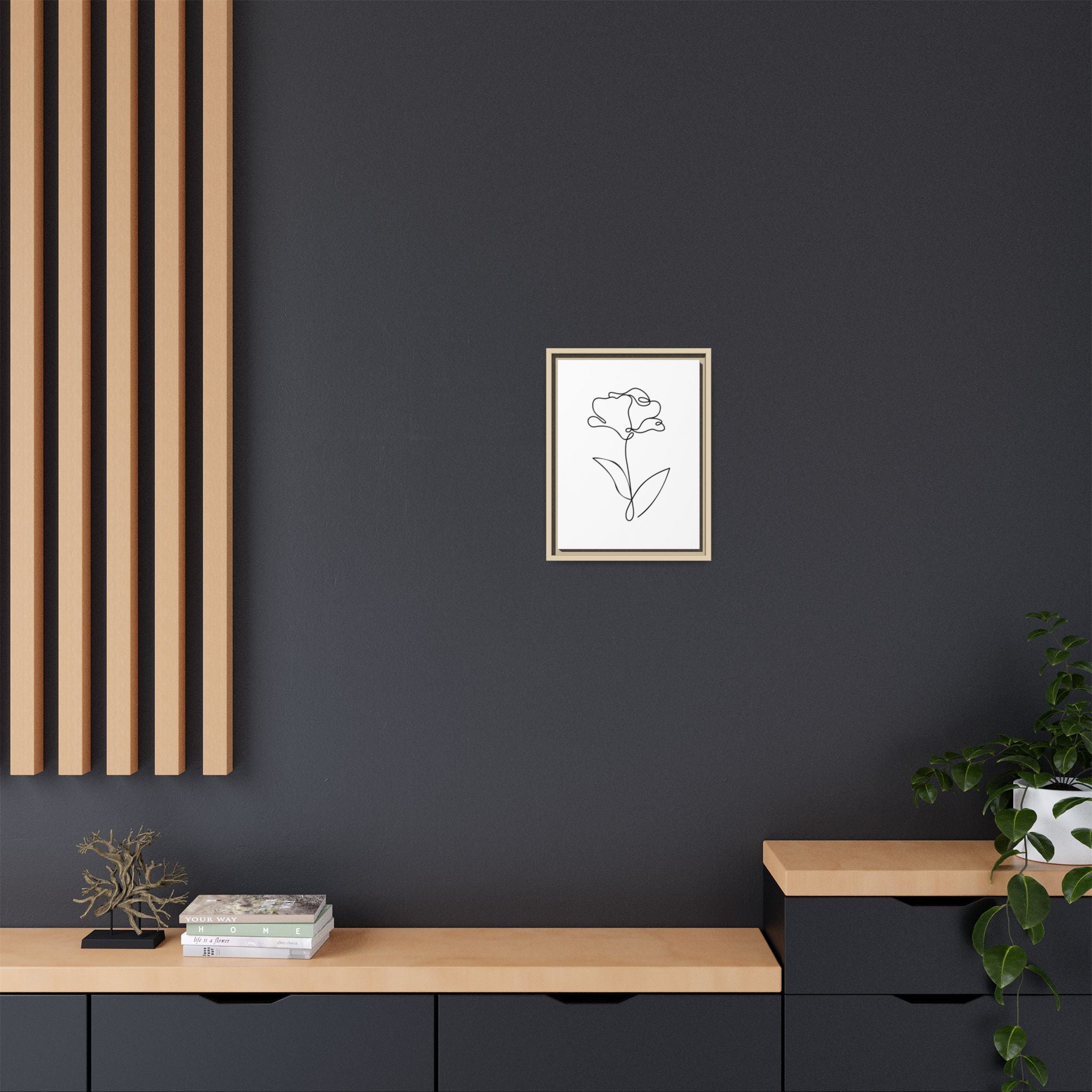 Minimal Line Art Flower Matte Canvas Framed Print