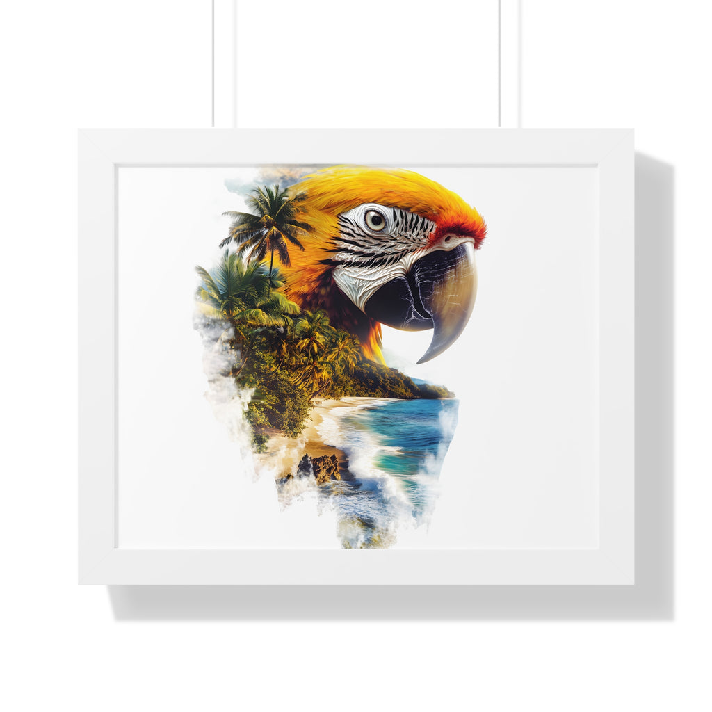 Framed Poster — Double Exposure Parrot & Tropical Island Print