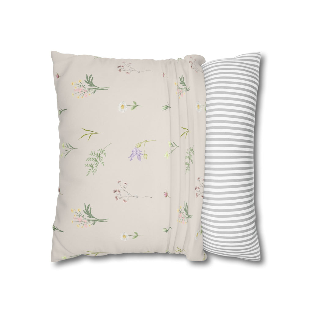 Cottage Wildflowers Square Poly Canvas Pillowcase — Floral Country Throw Pillow