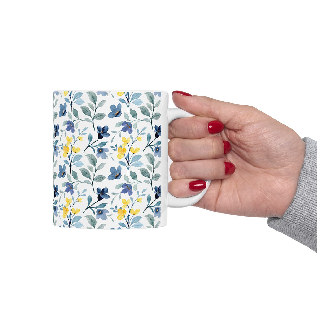 Blue & Yellow Floral Ceramic Mug — 11oz/15oz