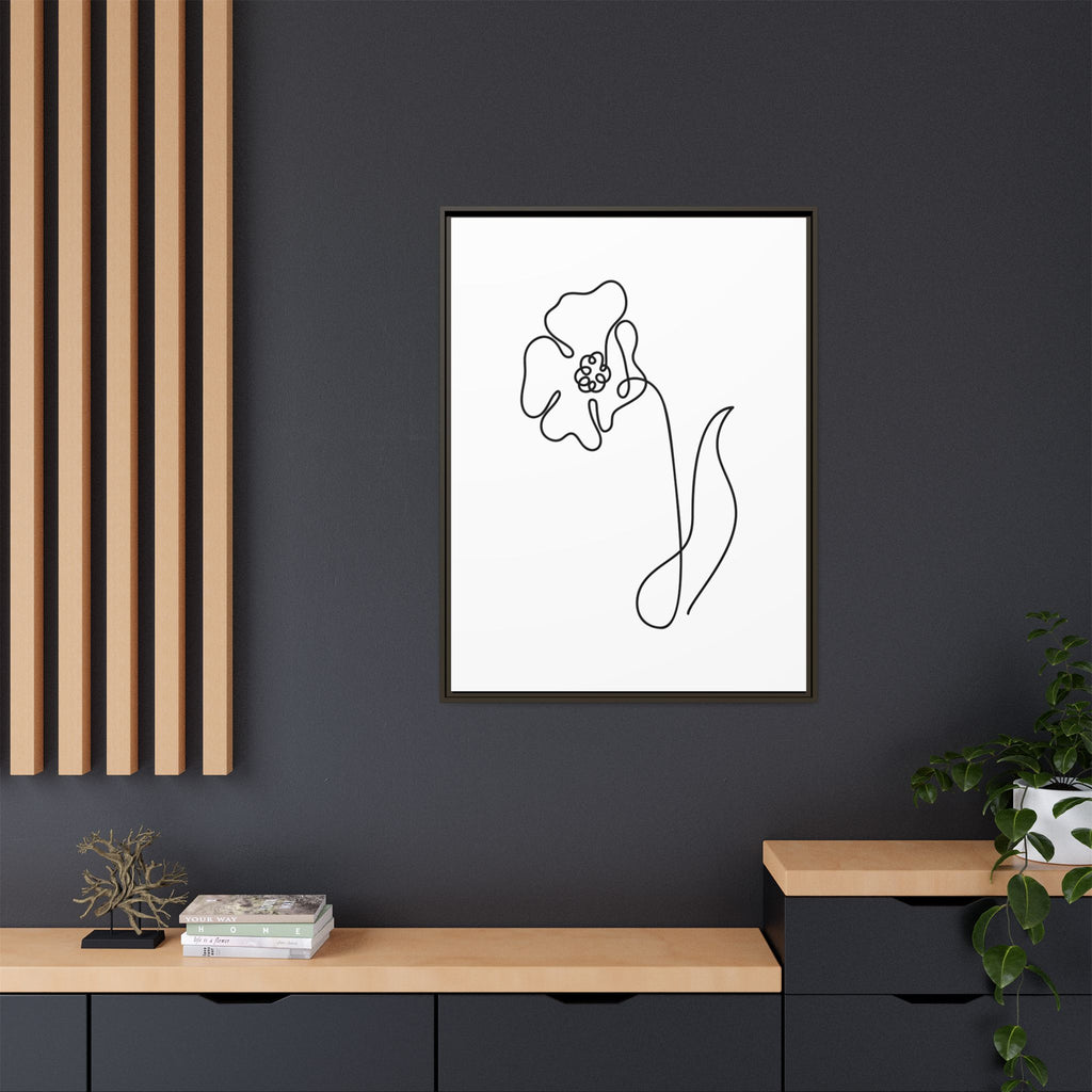 Daisy Line Art Framed Canvas Print — Minimal Botanical Wall Art