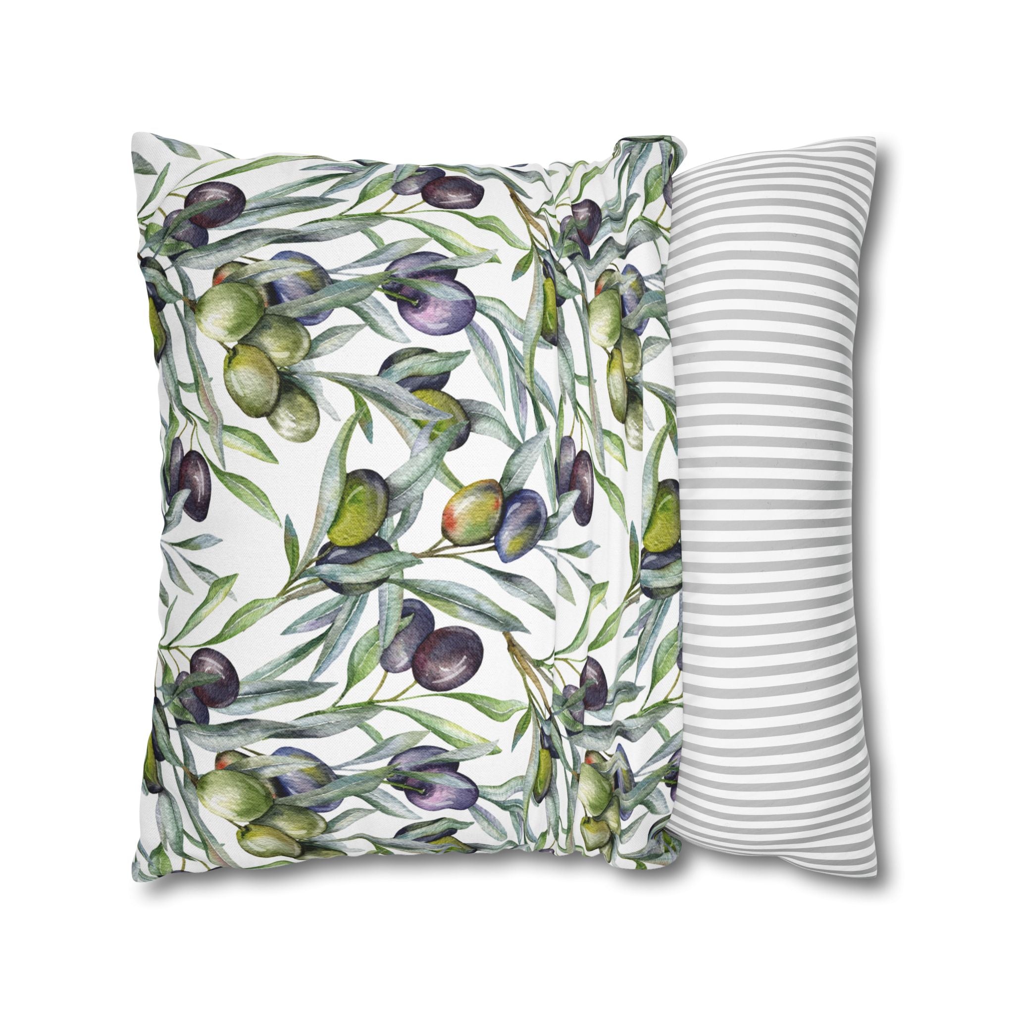 Olive Branch Decorative Pillowcase — Watercolor Mediterranean Throw Pillow Cover