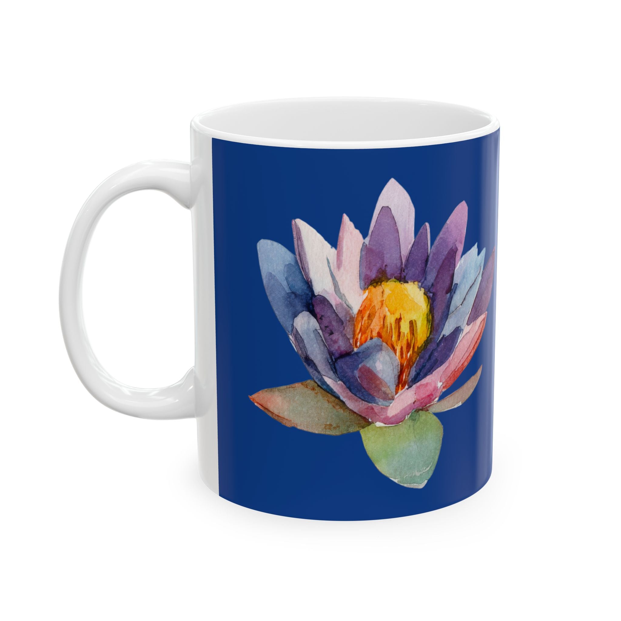 Blue Waterlily Floral Ceramic Mug — Waterlily Coffee Tea Cup (11oz, 15oz)