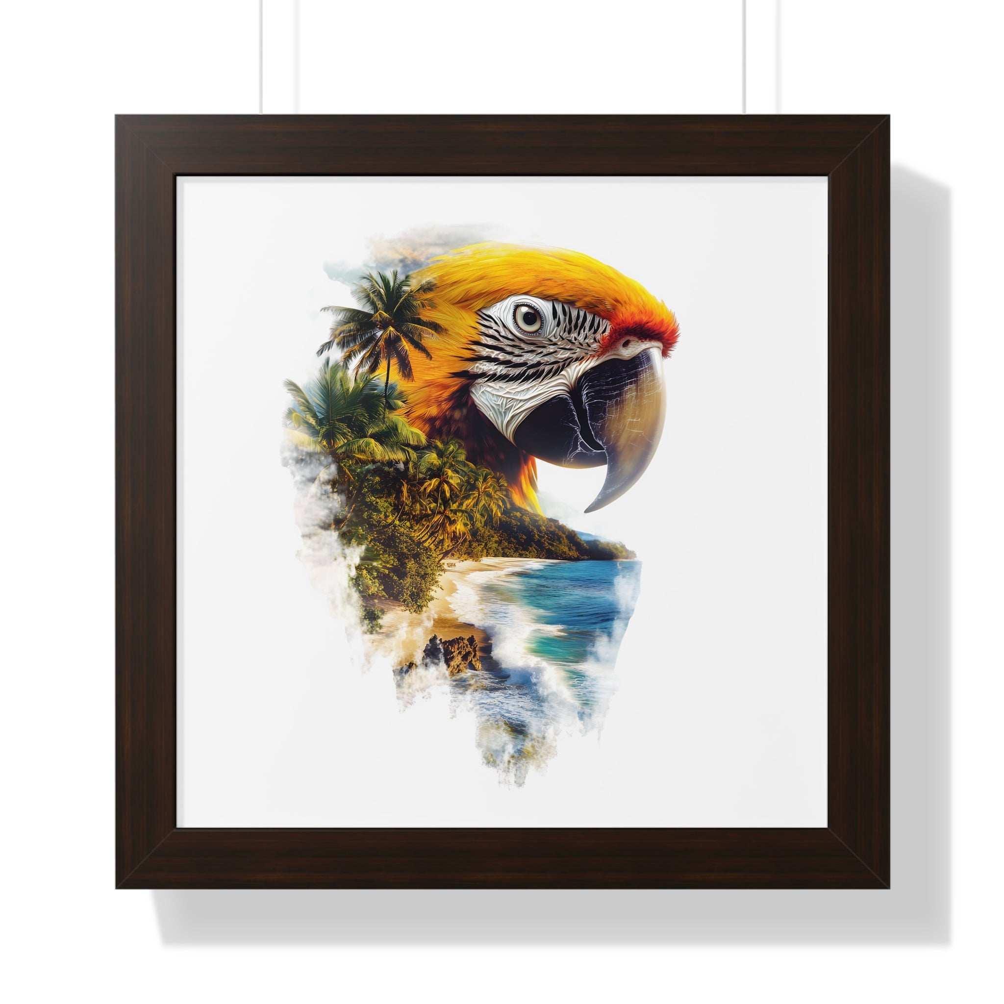 Framed Poster — Double Exposure Parrot & Tropical Island Print