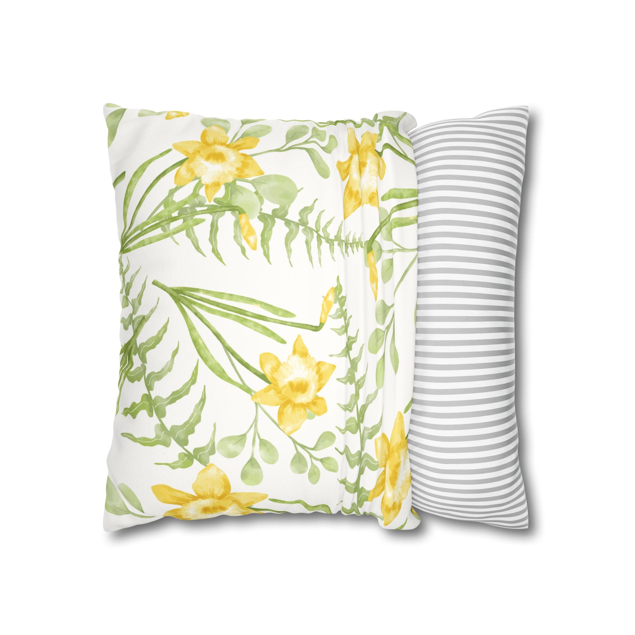 Daffodil Floral Faux Suede Square Pillowcase