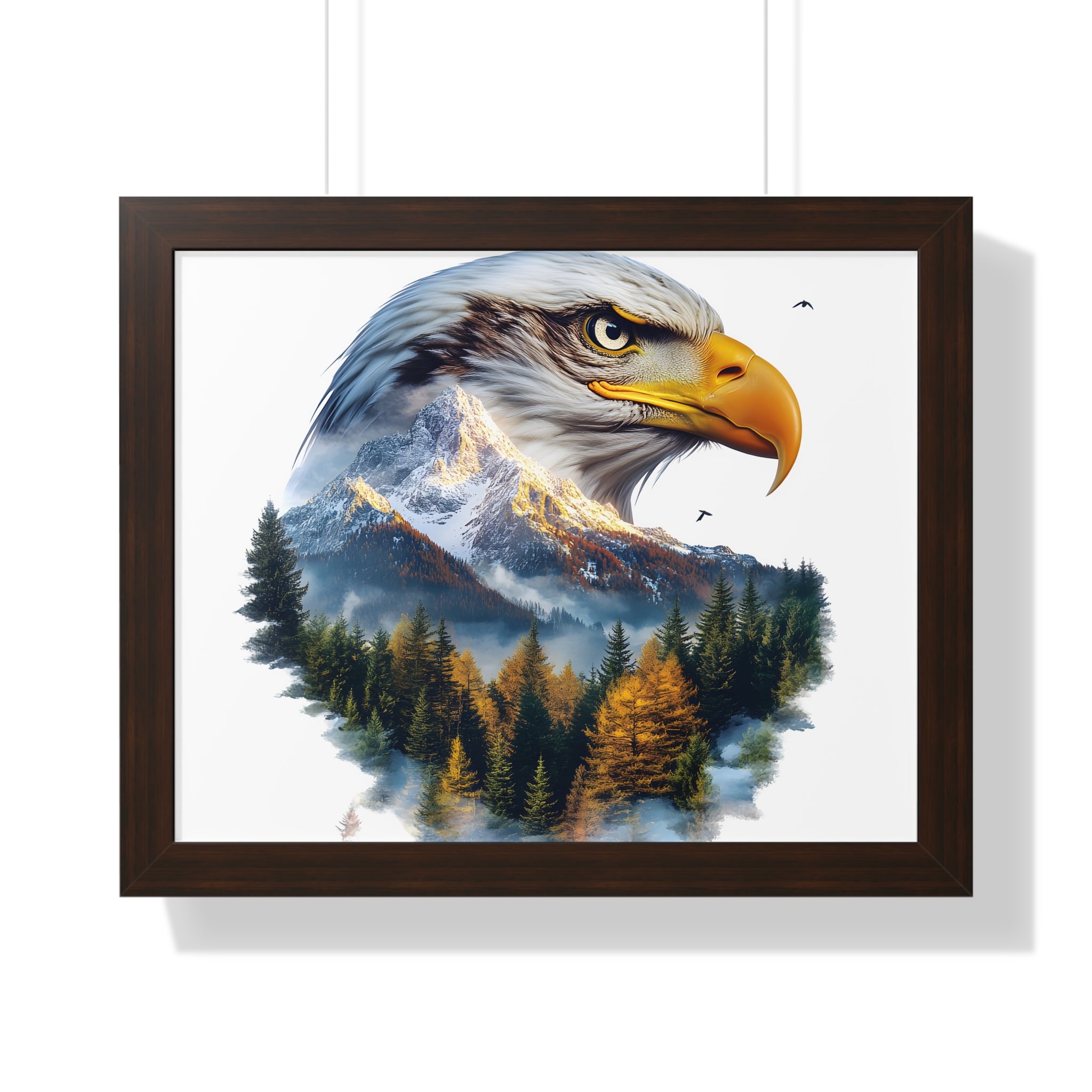 Bald Eagle Double Exposure Woodland Framed Poster Wall Art