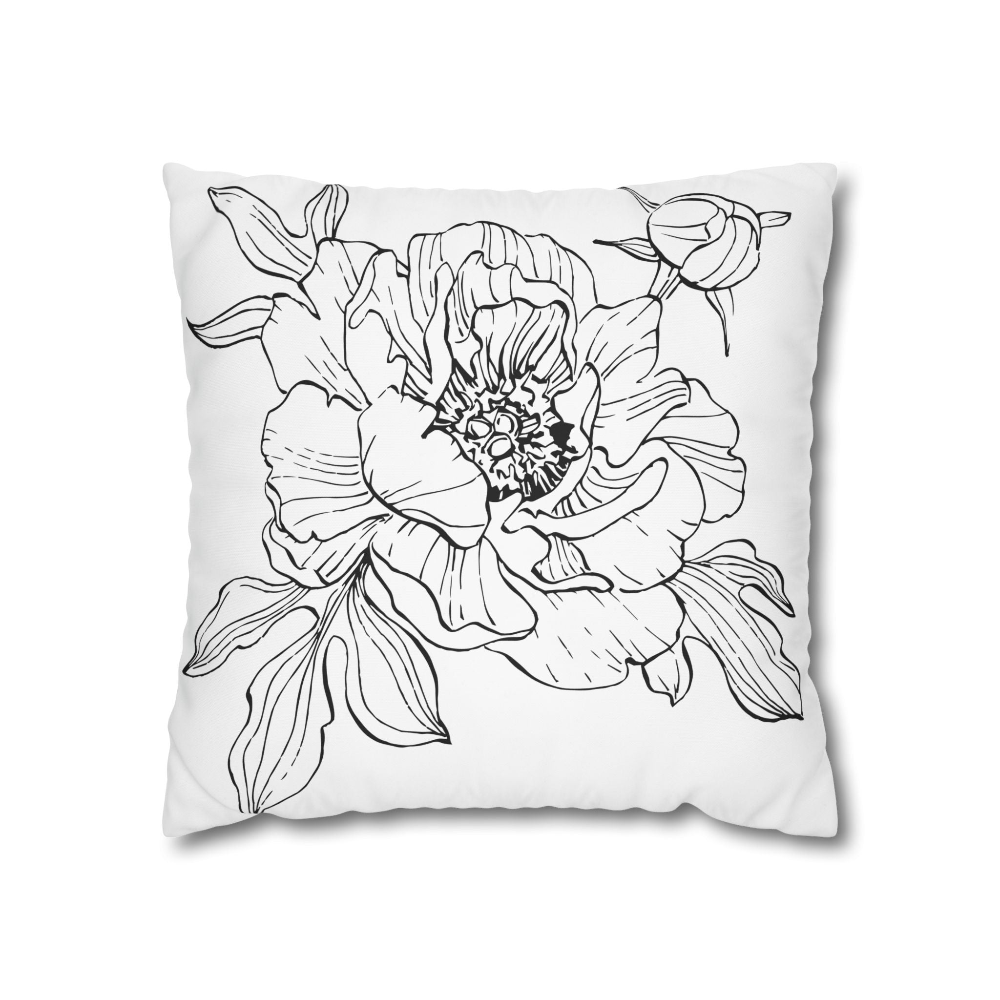 Floral Meadow Pillowcase — Bright Yellow Botanical Square Throw Pillow Cover