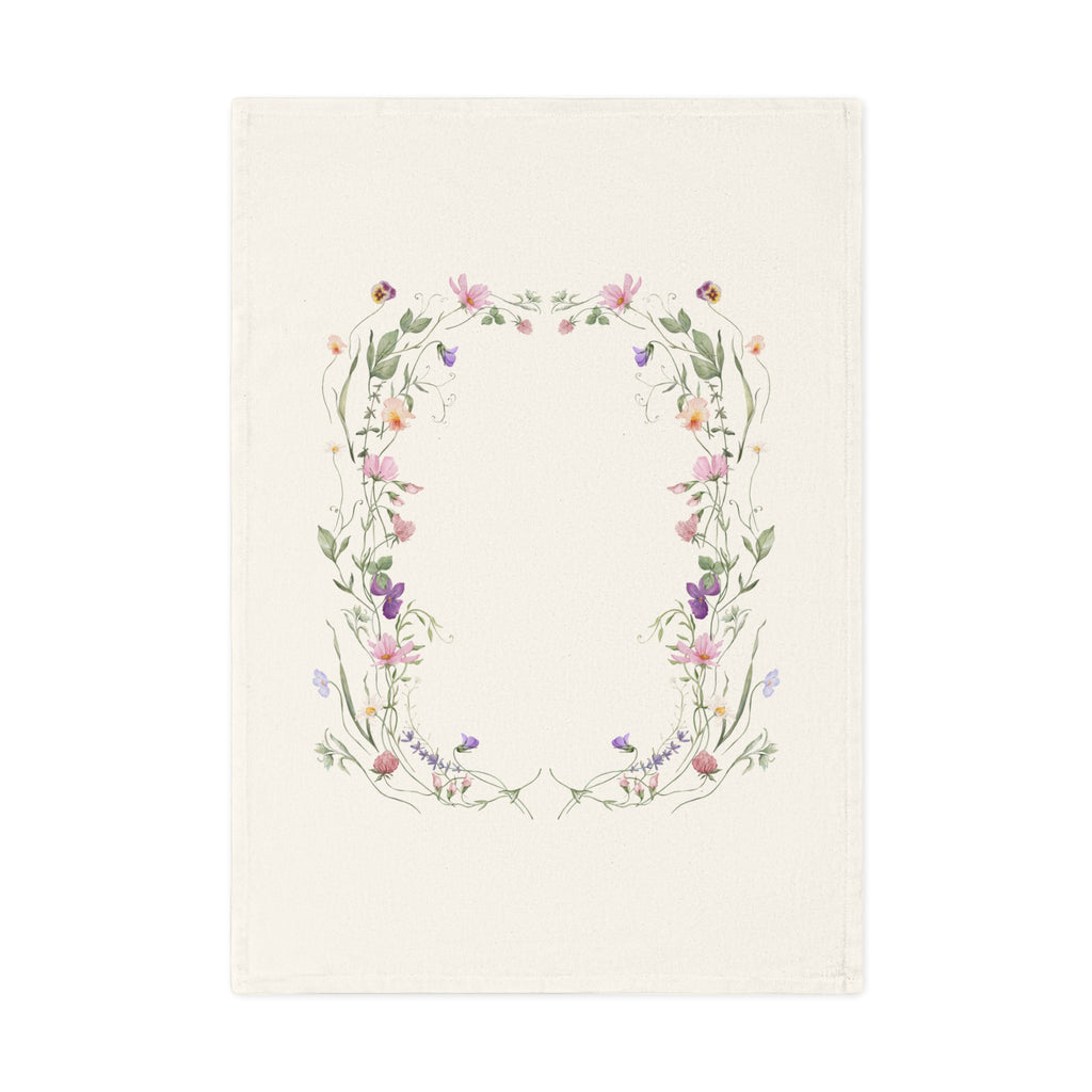 Floral Wreath Organic Cotton Tea Towel — Pastel Wildflower Kitchen Towel