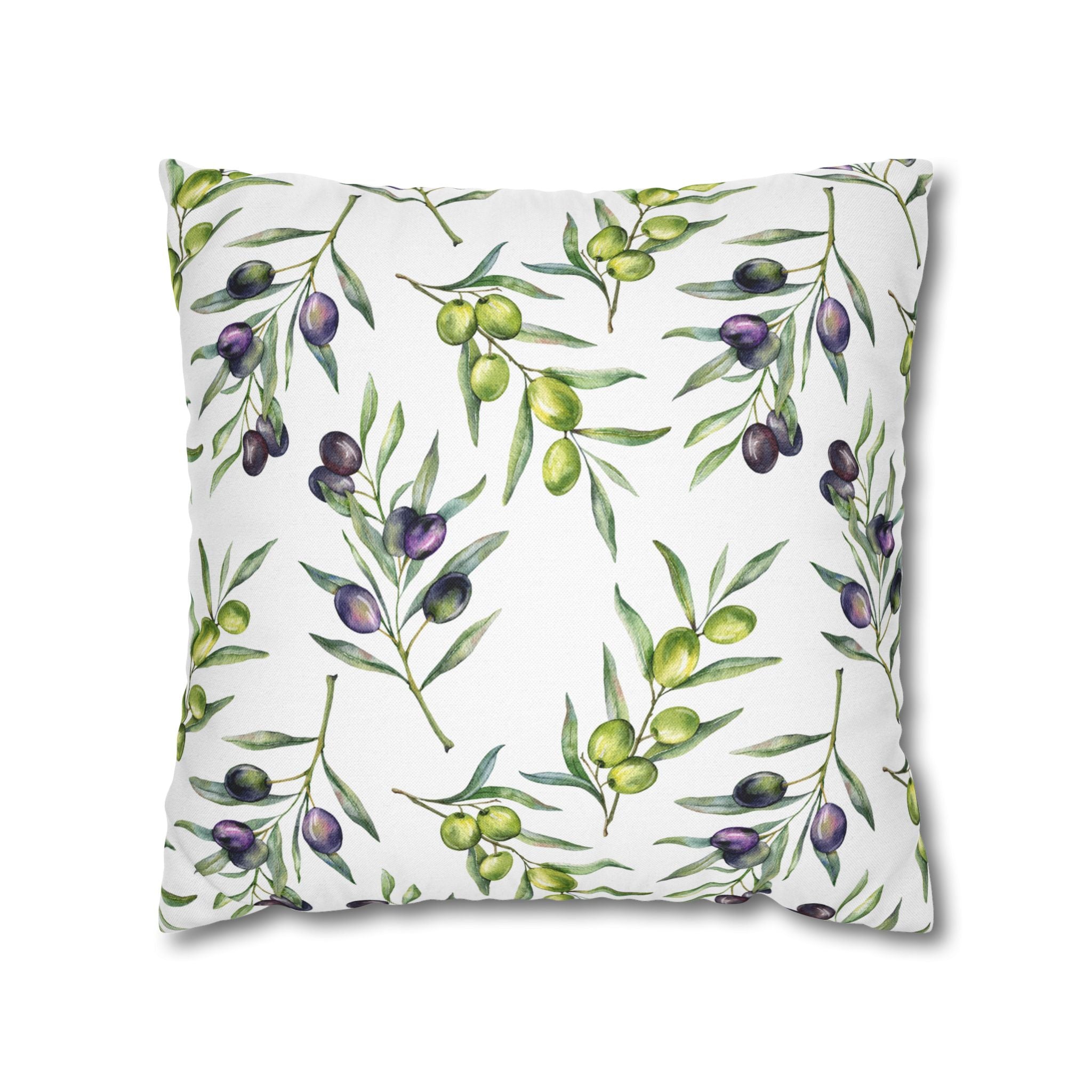 Olive Branch Decorative Pillowcase - Watercolor Mediterranean Throw Pillow Cover