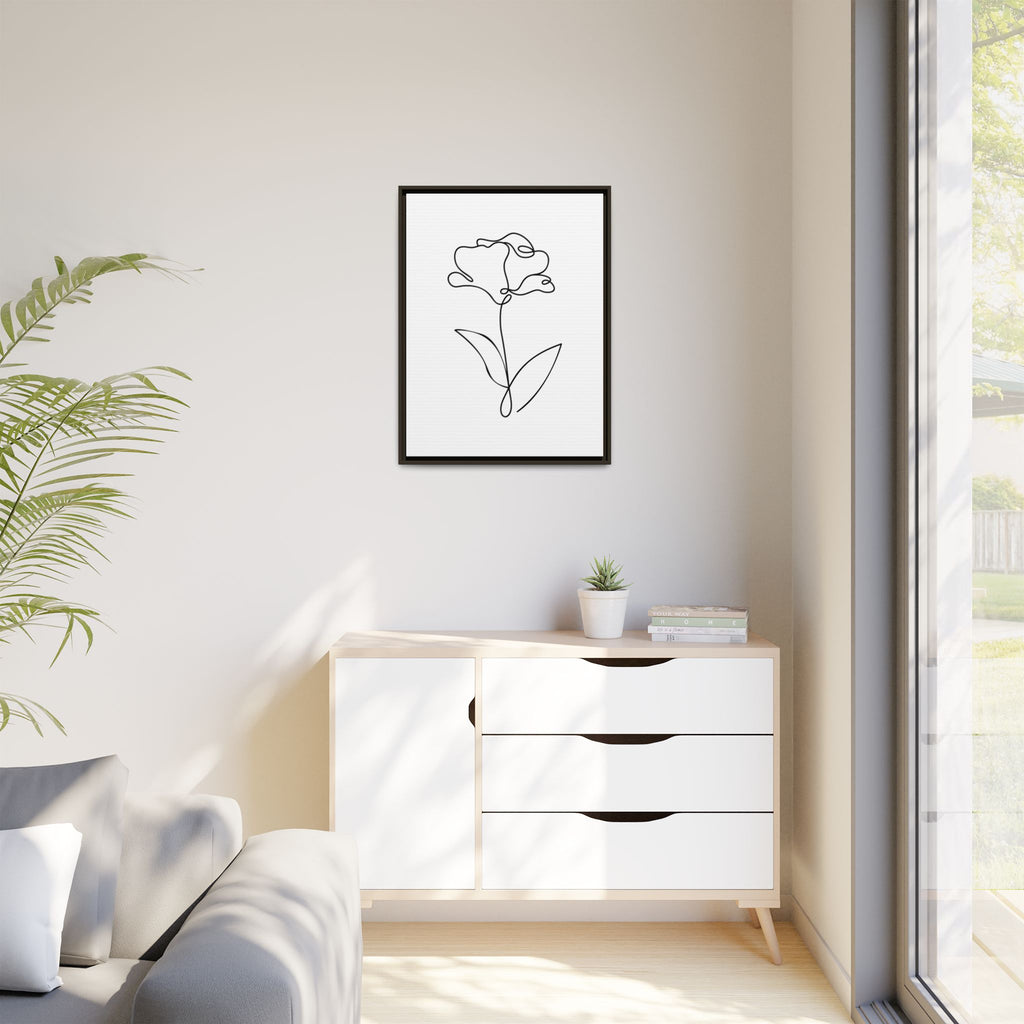 Minimal Line Art Flower Matte Canvas Framed Print