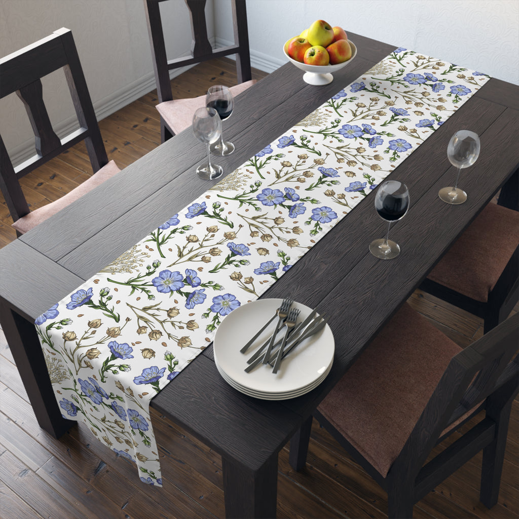 Blue Wildflower Table Runner — Floral Cotton-Blend Table Decor for Spring & Everyday