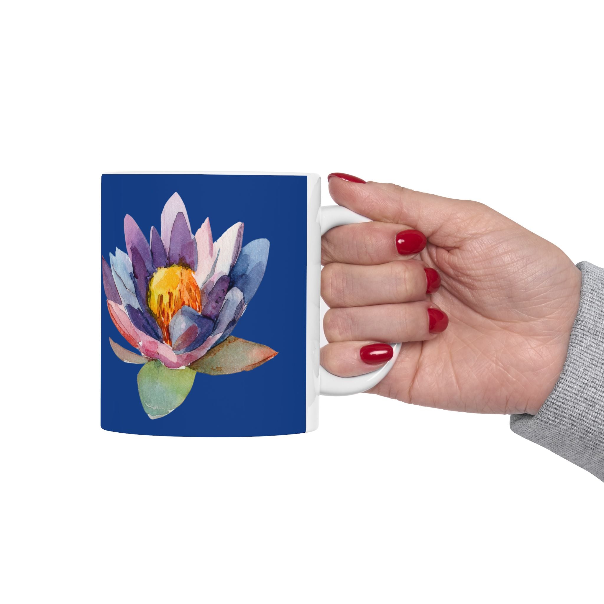 Blue Waterlily Floral Ceramic Mug — Waterlily Coffee Tea Cup (11oz, 15oz)