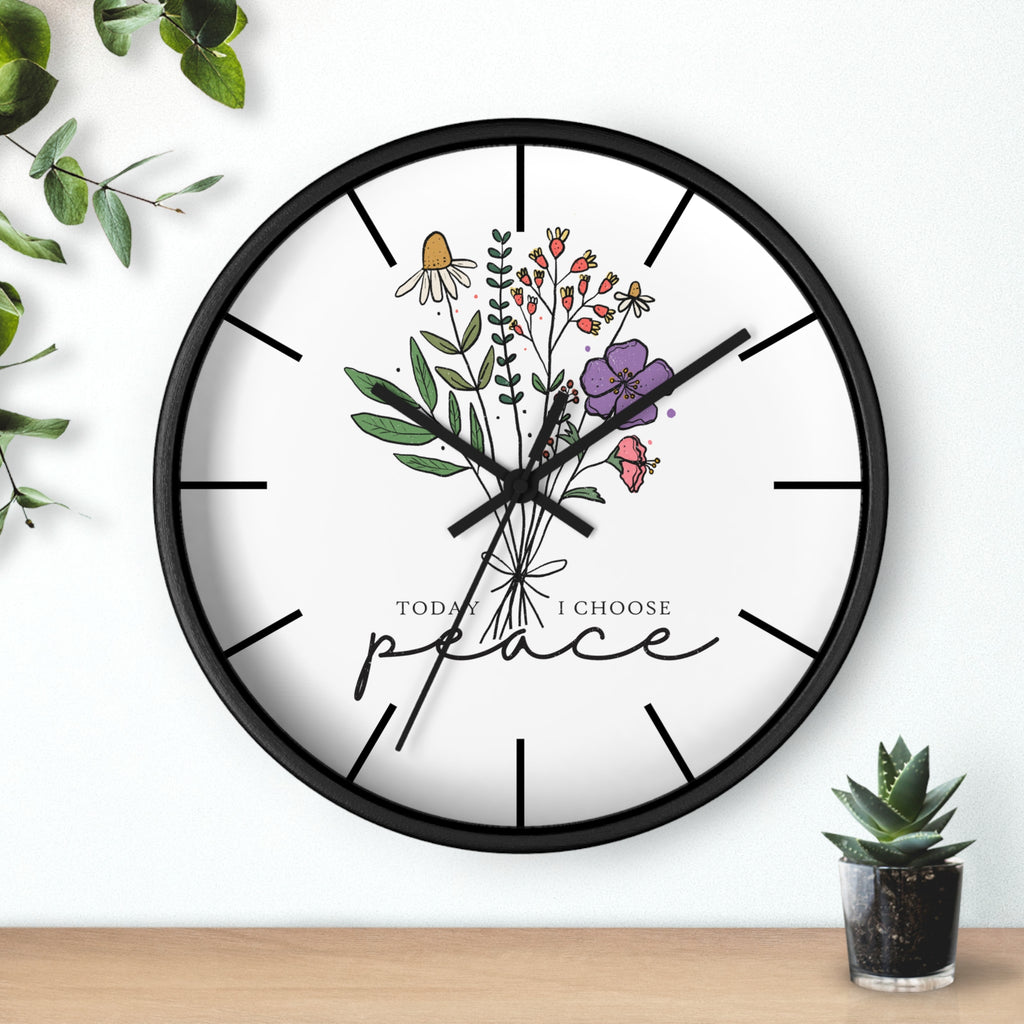 Floral "Today I Choose Peace" Wooden Wall Clock