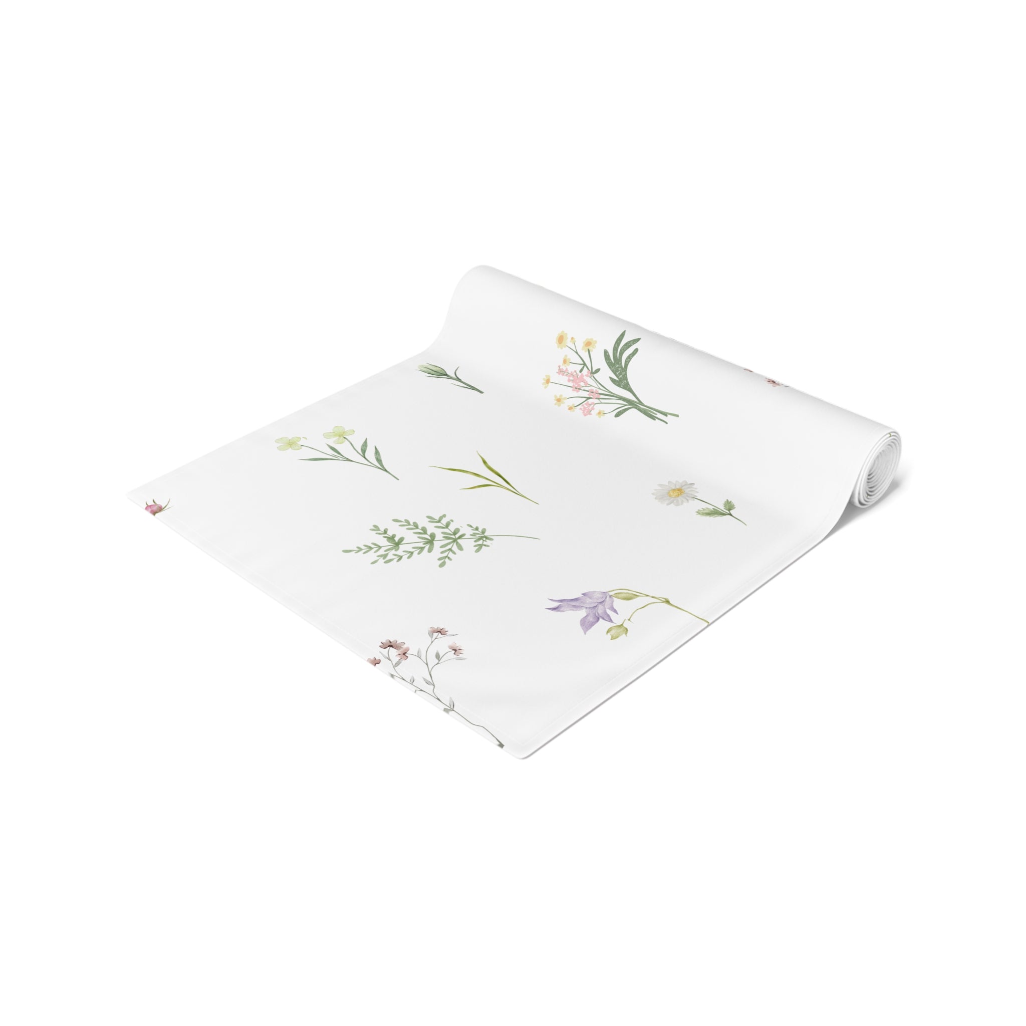 Botanical Spring Table Runner — Delicate Wildflower Print Cotton-Poly Table Runner