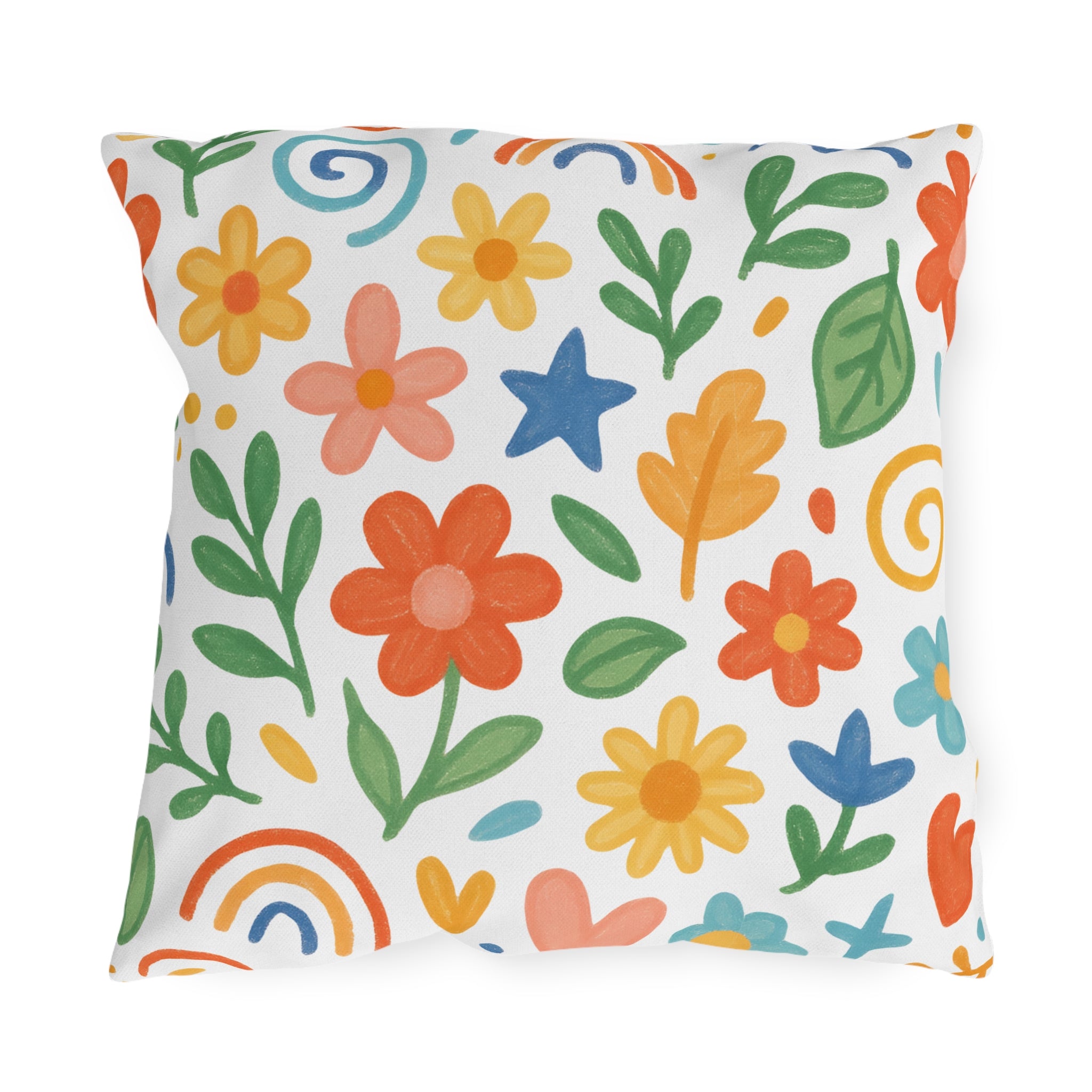 Floral & Gingham Outdoor Pillow — Bright Cottage Garden Decor