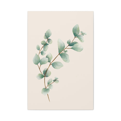 Botanical Watercolor Canvas Print — Green Leaf Wall Art (Matte Stretched)