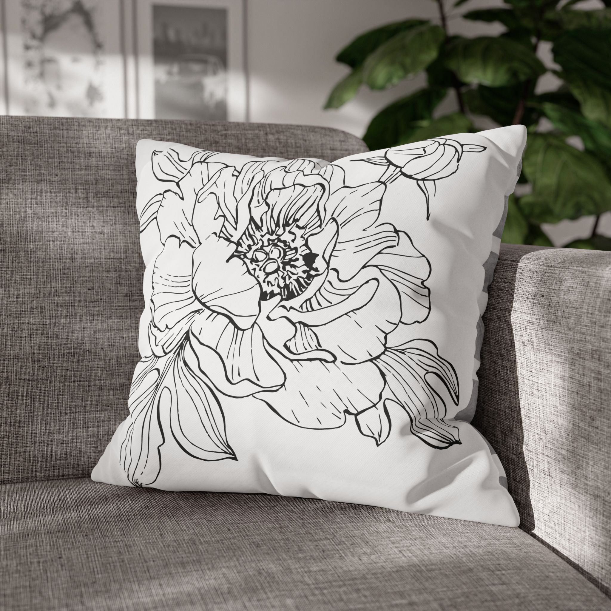 Floral Meadow Pillowcase — Bright Yellow Botanical Square Throw Pillow Cover