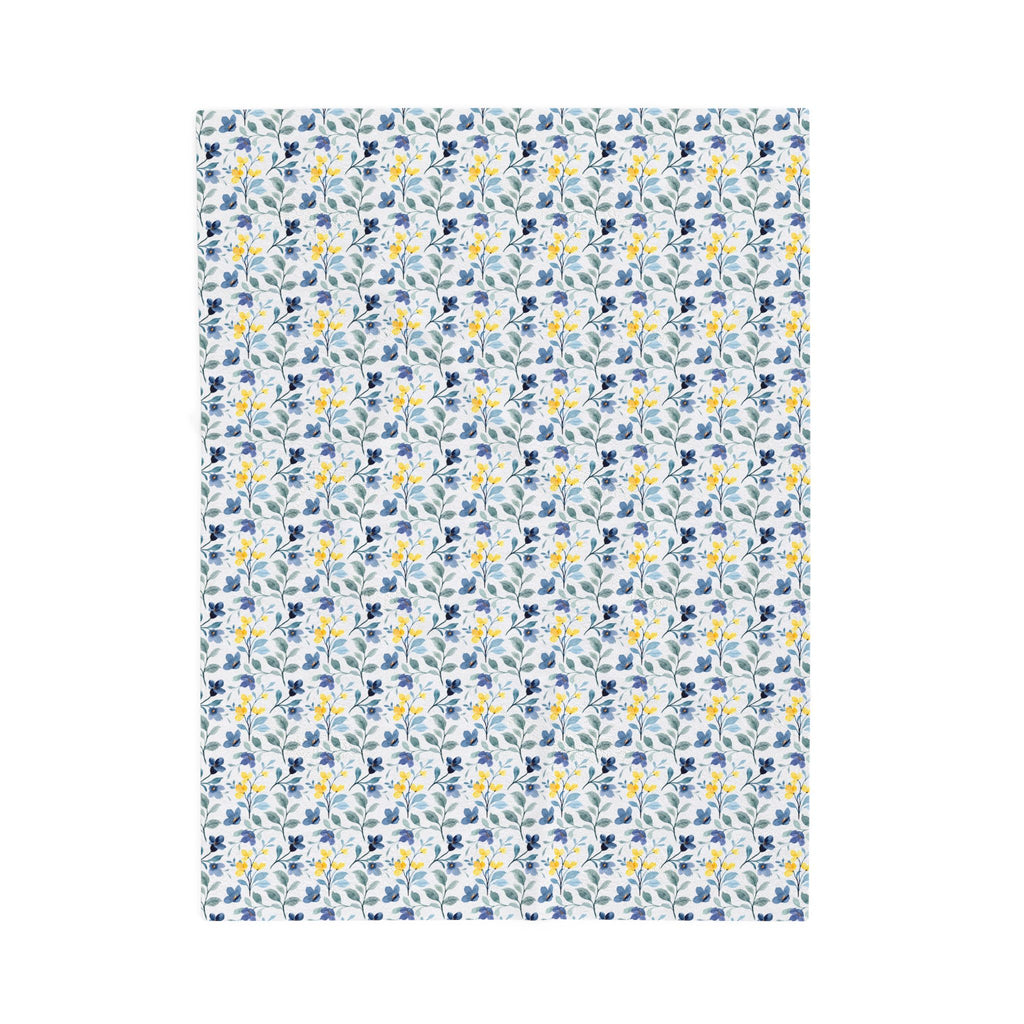 Floral Velveteen Plush Blanket — Blue & Yellow Botanical Throw