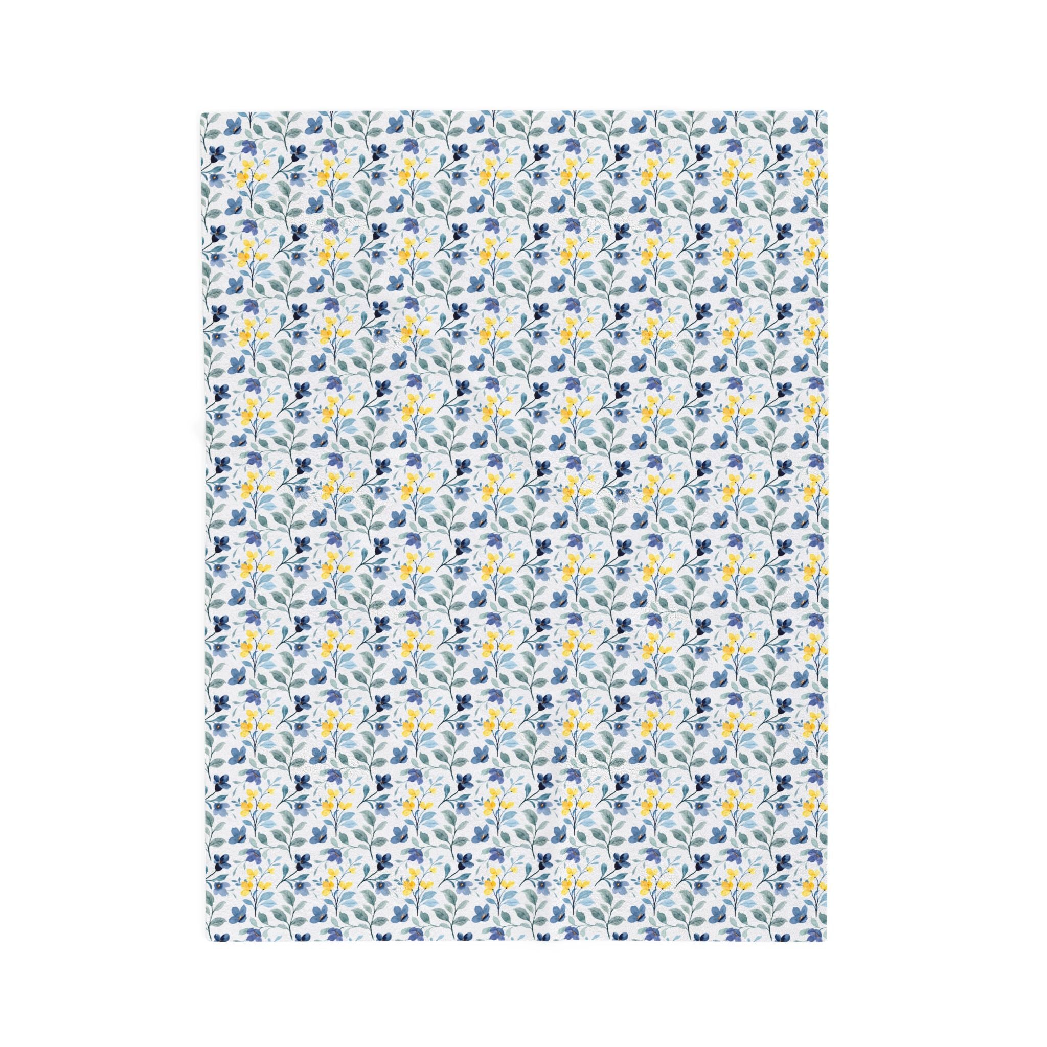 Floral Velveteen Plush Blanket — Blue & Yellow Botanical Throw