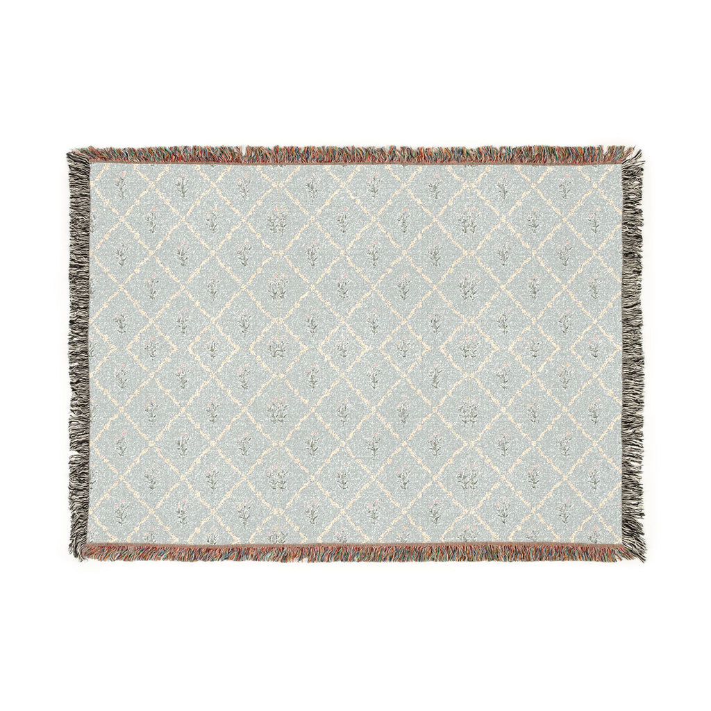 Woven Throw Blanket — Reversible Boho Diamond & Floral Pattern with Fringe