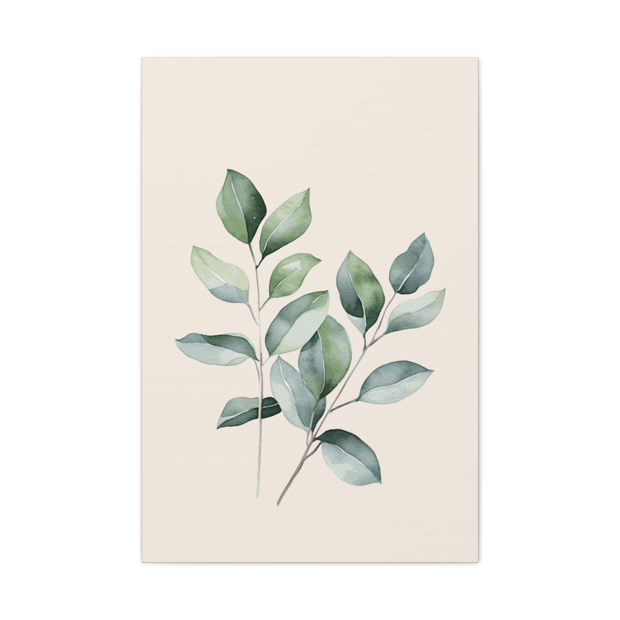 Botanical Watercolor Canvas Print — Sage Green Leaf Wall Art (Matte Stretched)