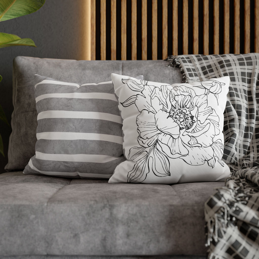Floral Meadow Pillowcase — Bright Yellow Botanical Square Throw Pillow Cover