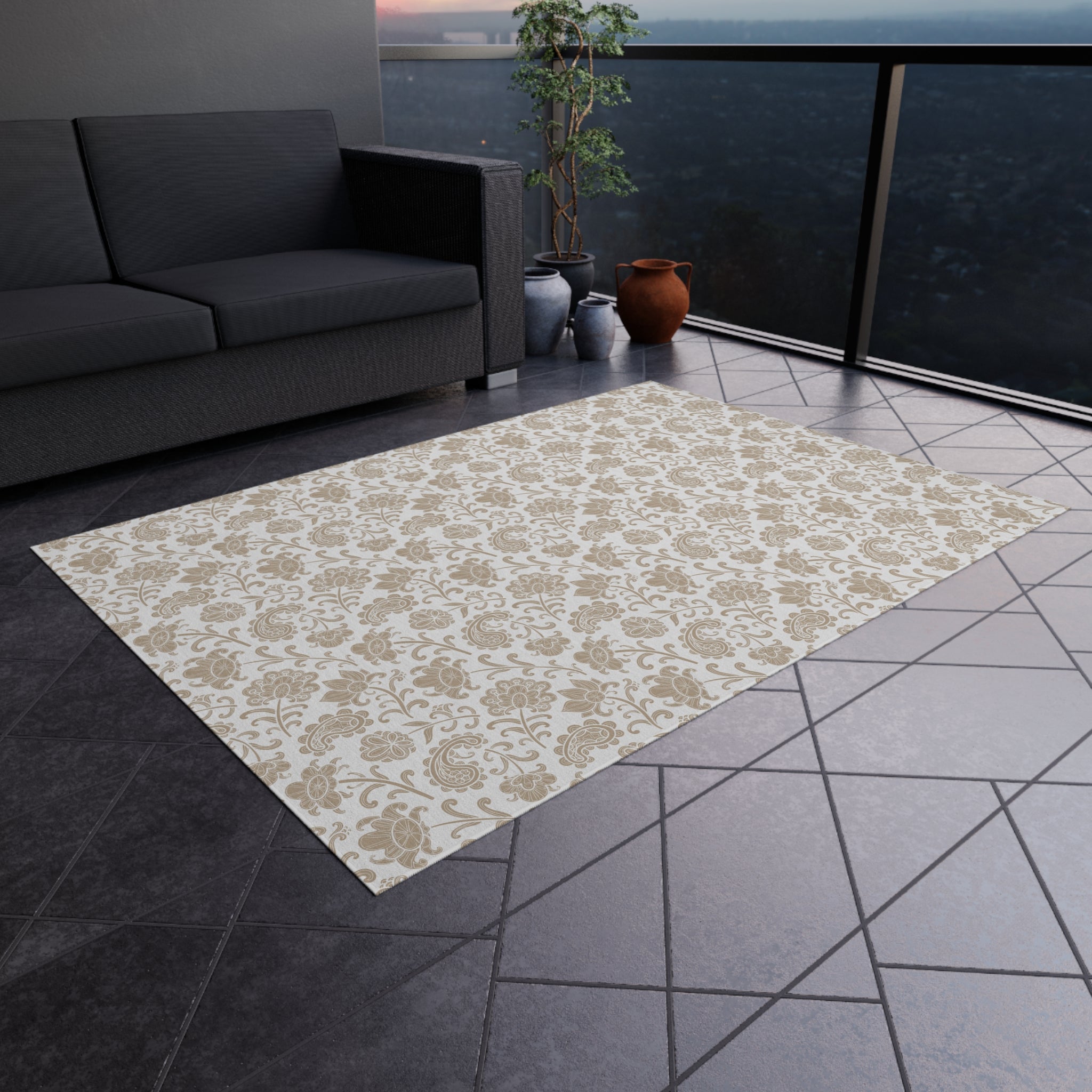 Daisy Gingham Outdoor Rug — Floral Patio Mat