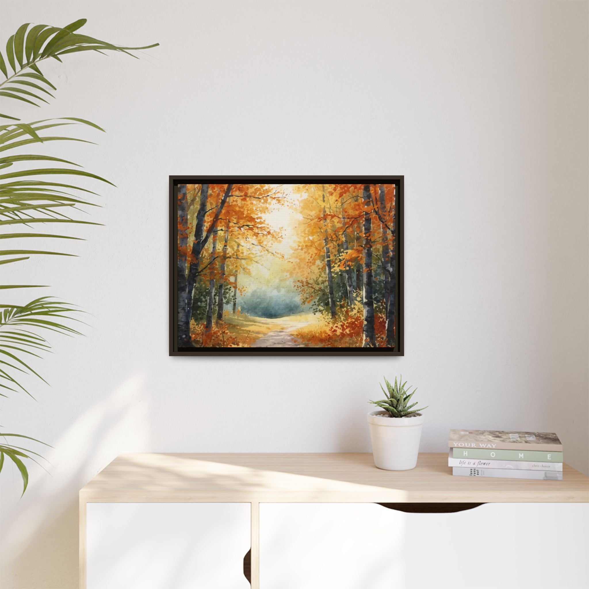 Autumn Forest Framed Canvas Wall Art — Matte Multi-Color