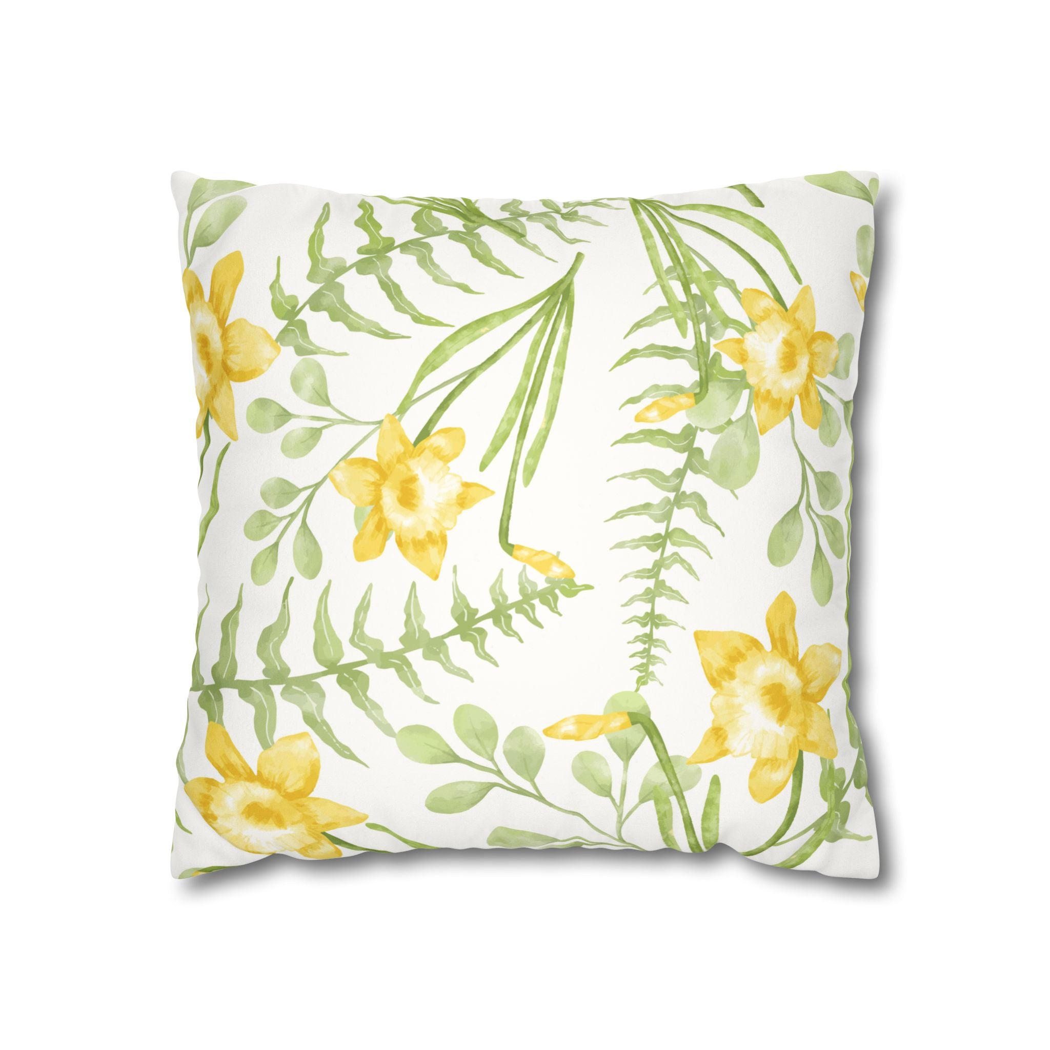 Daffodil Floral Faux Suede Square Pillowcase
