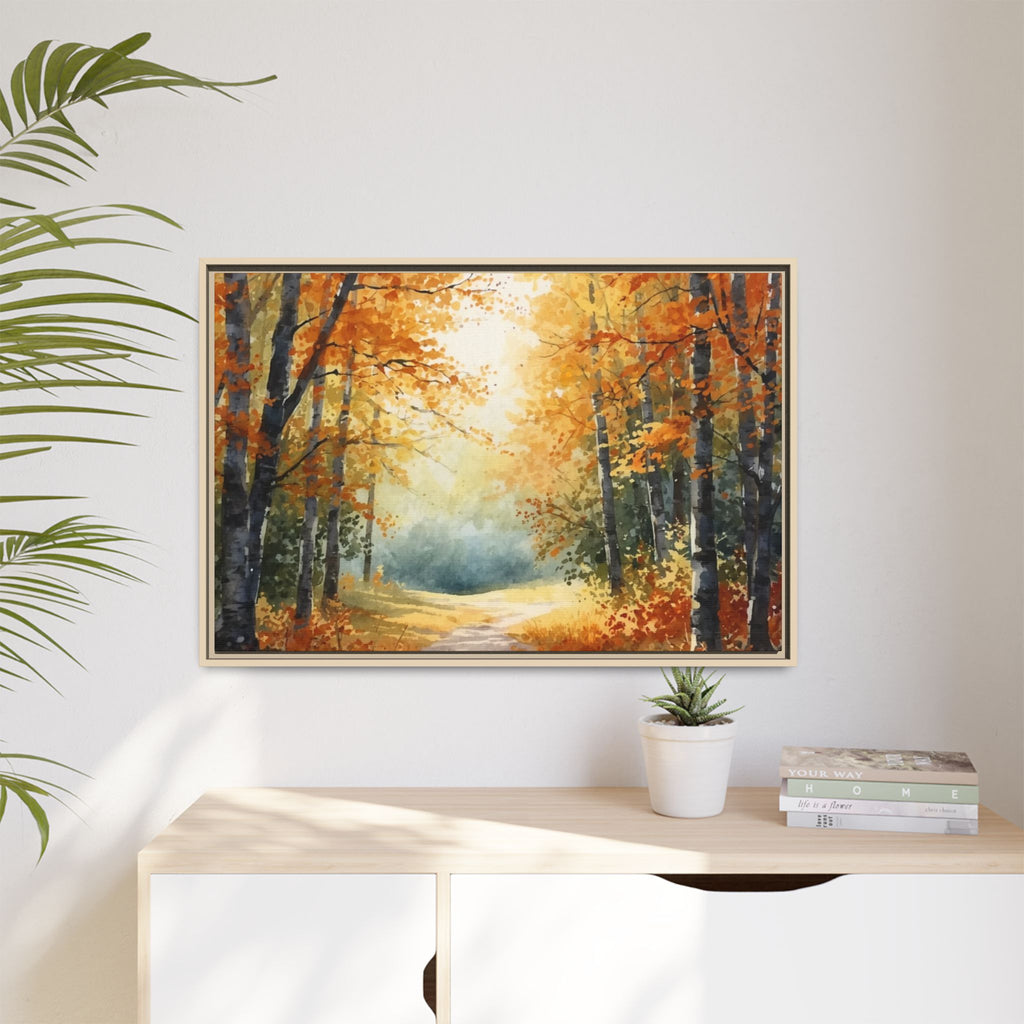 Autumn Forest Framed Canvas Wall Art — Matte Multi-Color
