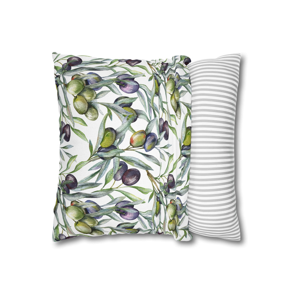 Olive Branch Decorative Pillowcase — Watercolor Mediterranean Throw Pillow Cover
