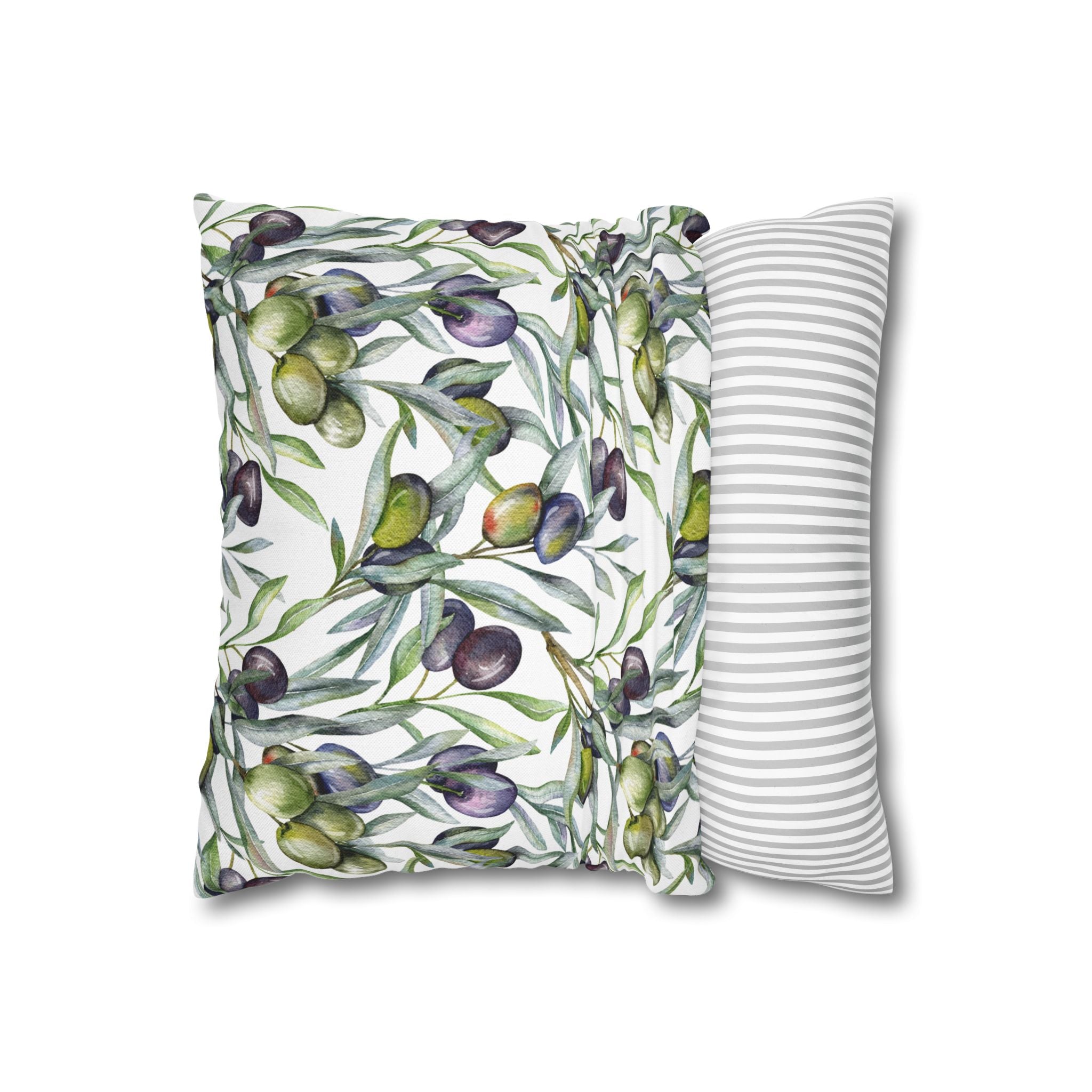 Olive Branch Decorative Pillowcase — Watercolor Mediterranean Throw Pillow Cover