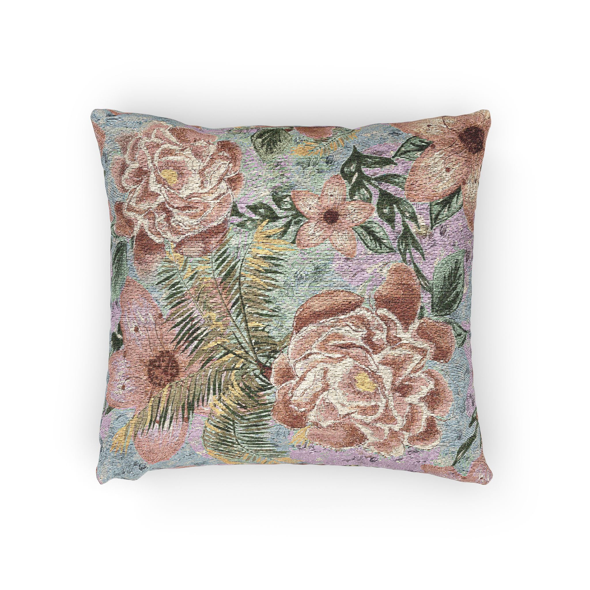 Cottage Floral Woven Pillow — Cozy Cottagecore Decorative Throw Pillow