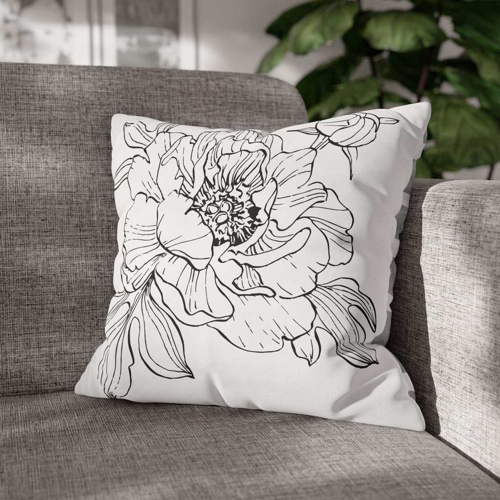 Floral Meadow Pillowcase — Bright Yellow Botanical Square Throw Pillow Cover